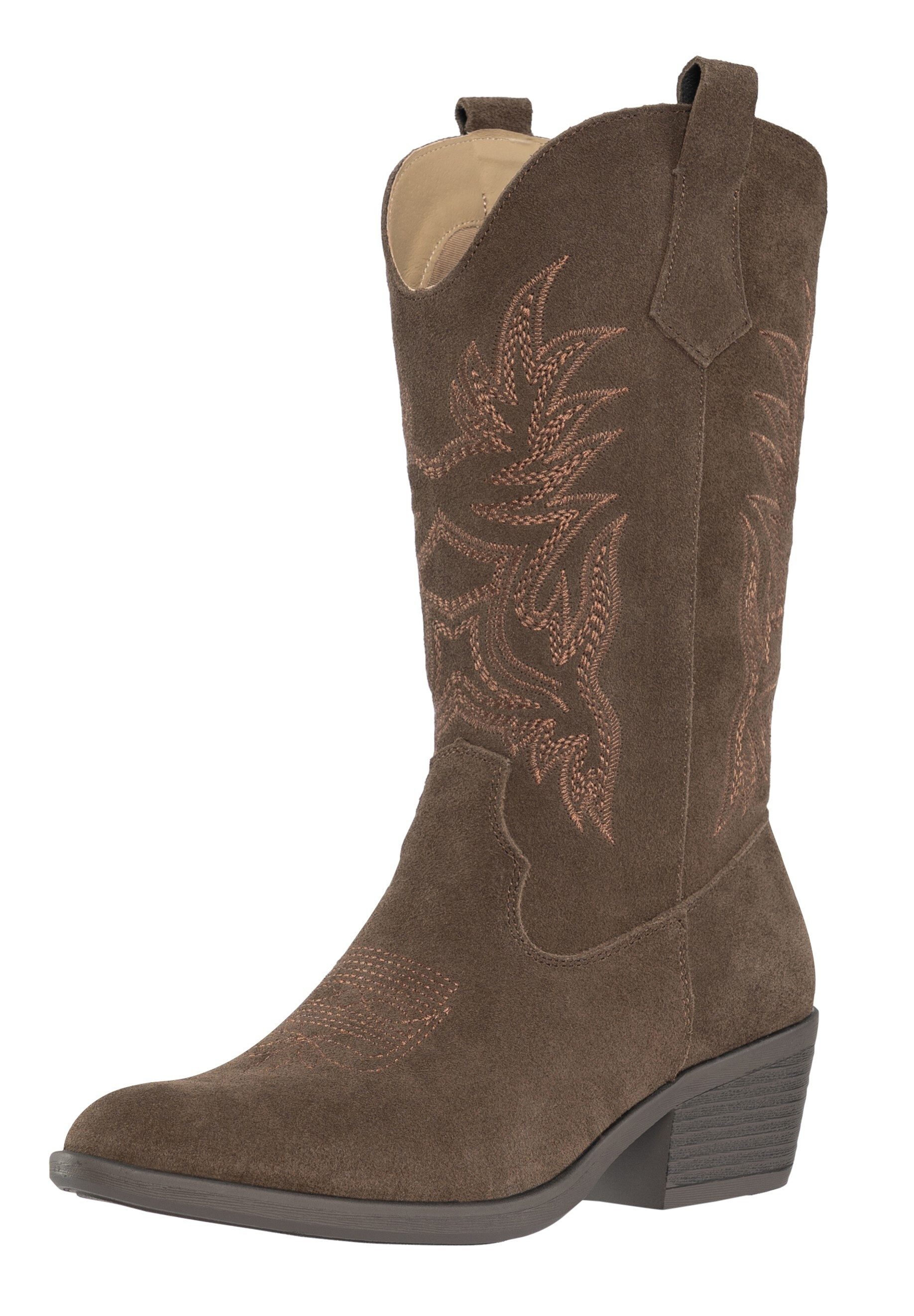 Salinyang Damen Westernstiefel mit Stickerei und Blockabsatz Cowboy Stiefelette