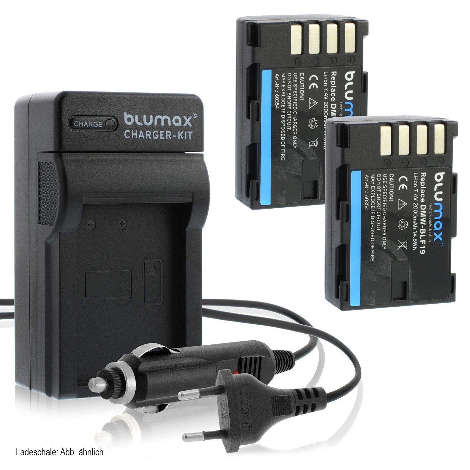 Panasonic 2000 Set DMW- BLF19 Kamera-Akku für Lader Blumax mAh mit