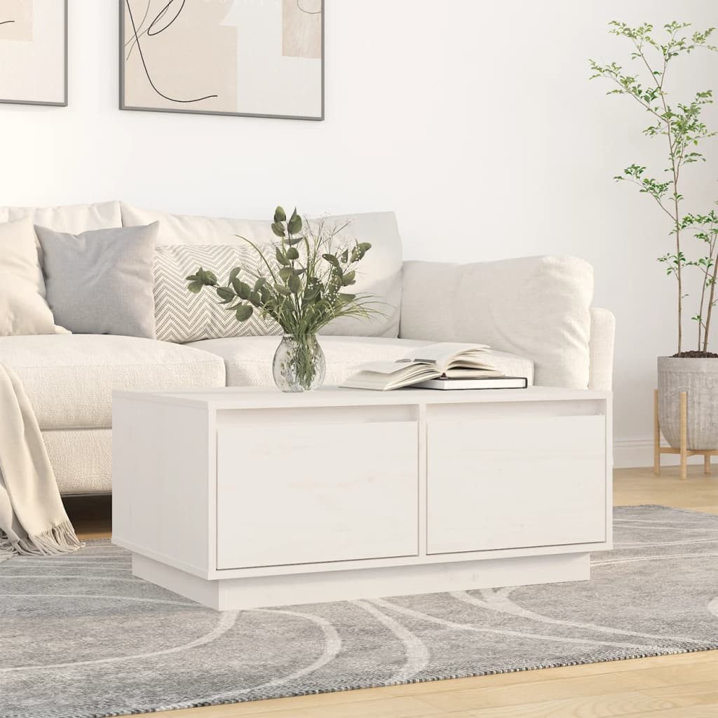Couchtisch Stilvoller aus Massivholz Weiß 80 x 50 x 35 cm