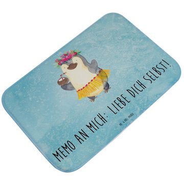 Badematte Pinguin Kokosnuss - Eisblau - Geschenk, entspannt, Duschmatte, Aloha, Mr. & Mrs. Panda, Höhe 1 mm, 100% Polyester, rechteckig, Einzigartiges Design