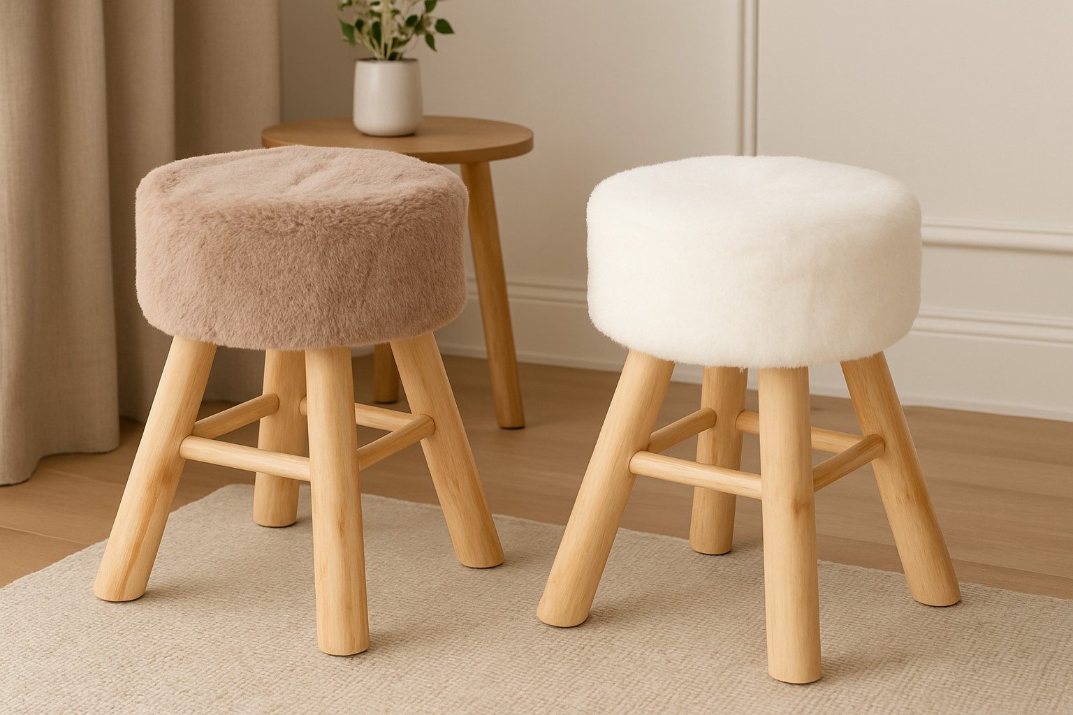 Riyashop Haushaltshobel Fellhocker Hocker Sitzhocker Fußhocker Holz Fellopt günstig online kaufen