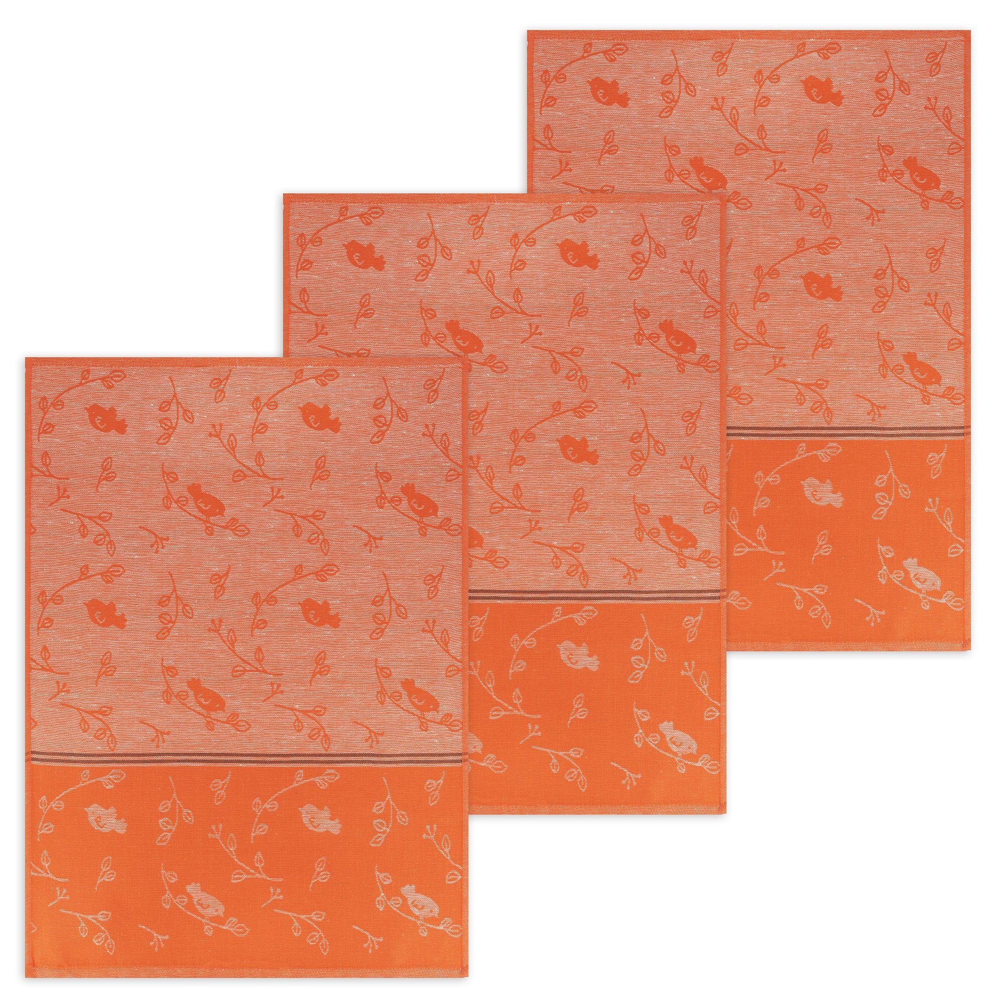 Kracht Geschirrtuch Piepmatz, (Set, 3-tlg., Set), 3er Pack Geschirrtücher (3 Stück), ca. 50 x 70 cm, Halbleinen Jacquard Orange