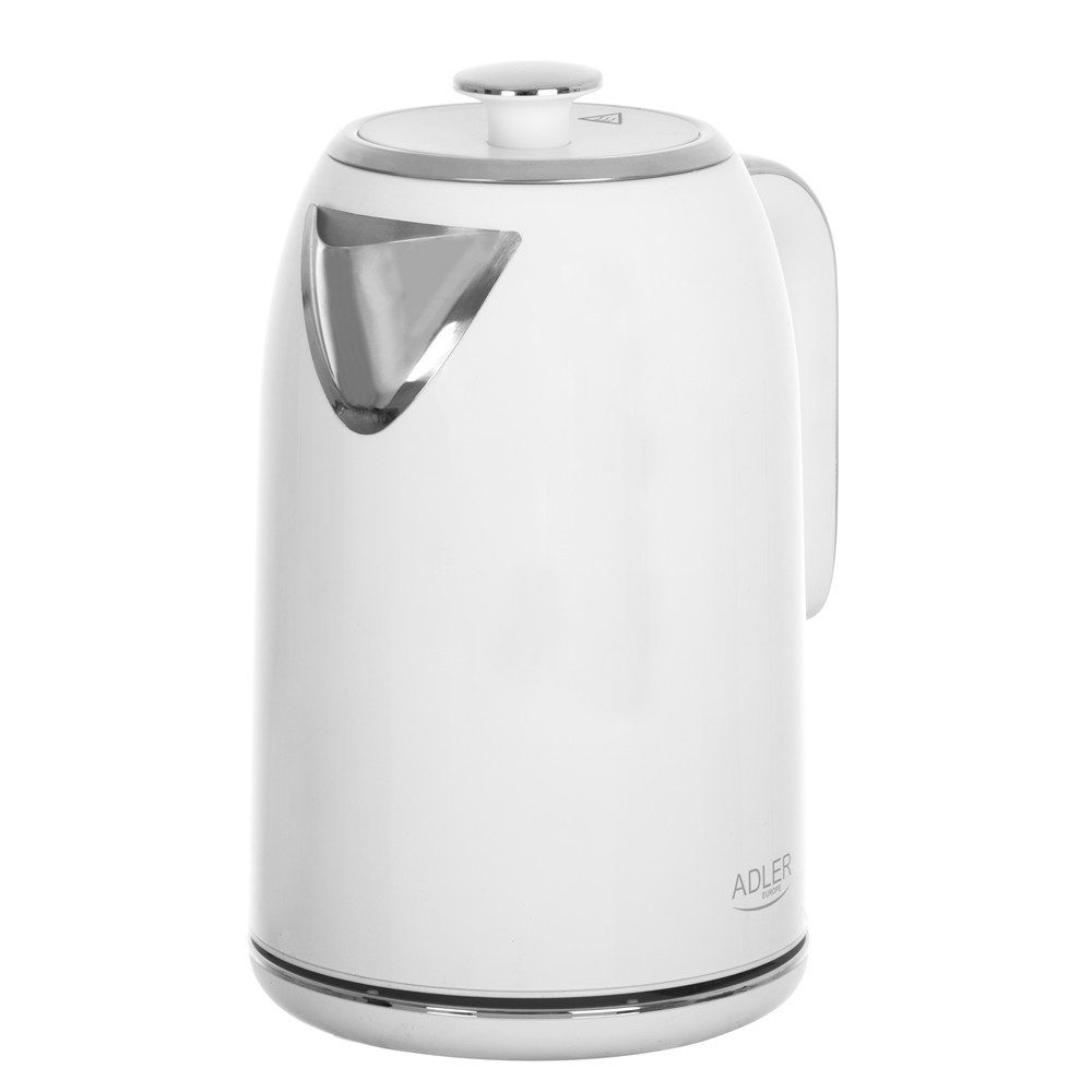 ADLER EUROPE Wasserkocher AD 1341 mit STRIX-System abnehmbarem Deckel, 1,7 l, 2200 W, Edelstahl, weiß, Wasserstandsanzeige, drehbarer Sockel