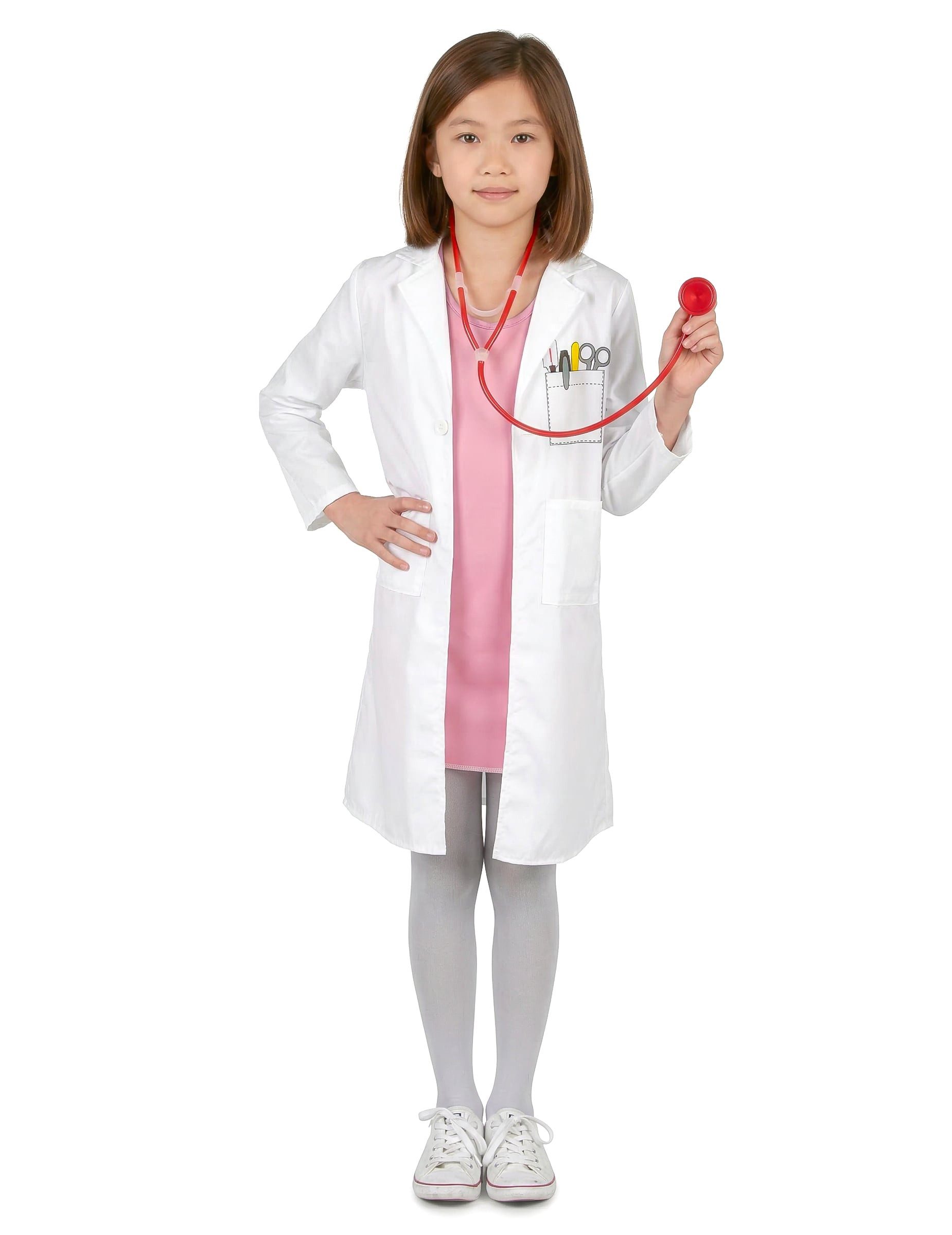 JADEO Kostüm Arzt-Kinderkostüm Chefärztin weiss-rosa