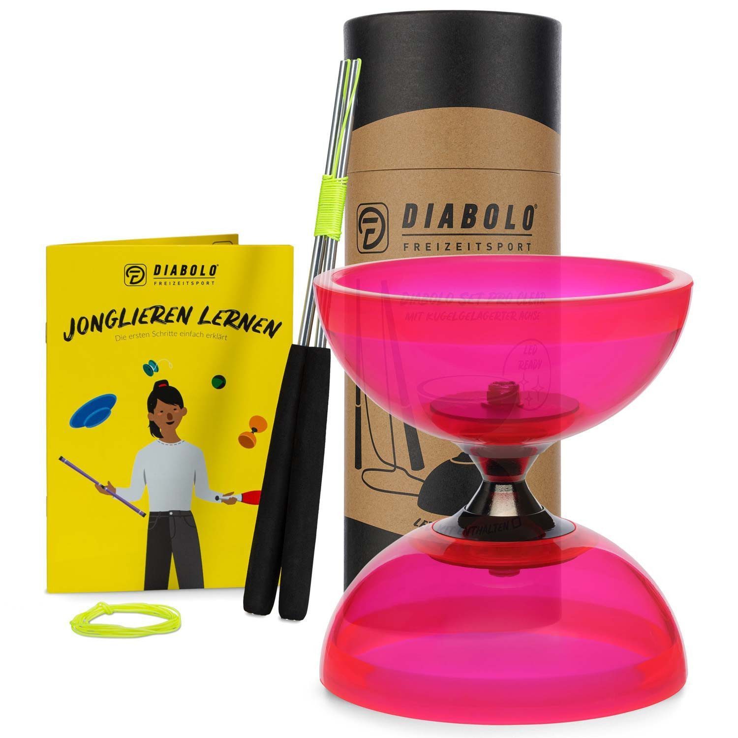 Diabolo Set Pro Clear UV - inkl. Alu-Handstäben, Ersatzschnur, Anleitung