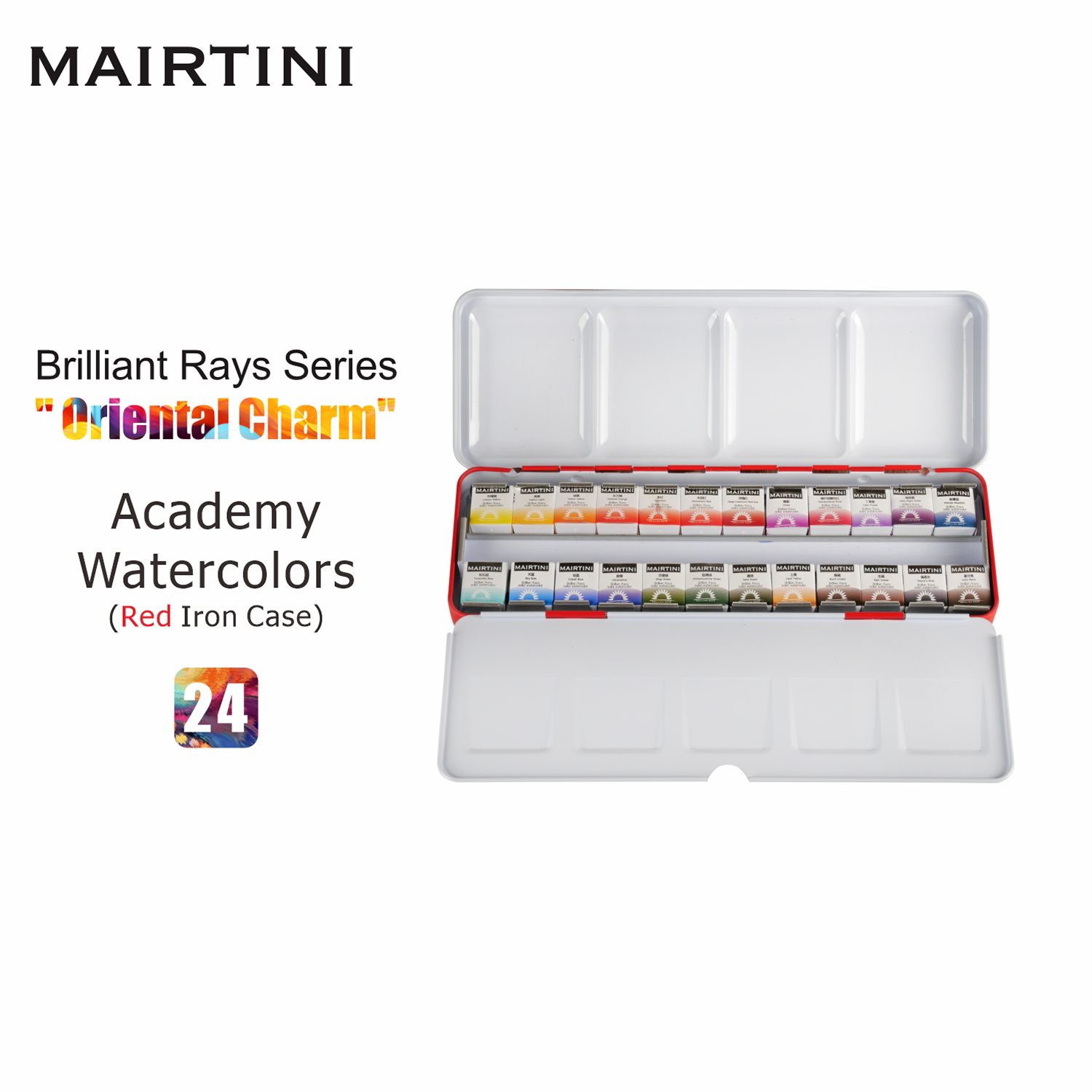Thumbnail - Mairtini Aquarellfarbe Set - 24 brillante Farben in halben Näpfchen - Verpackung in Blau/ Rot, Intensive, lichtechte Far...