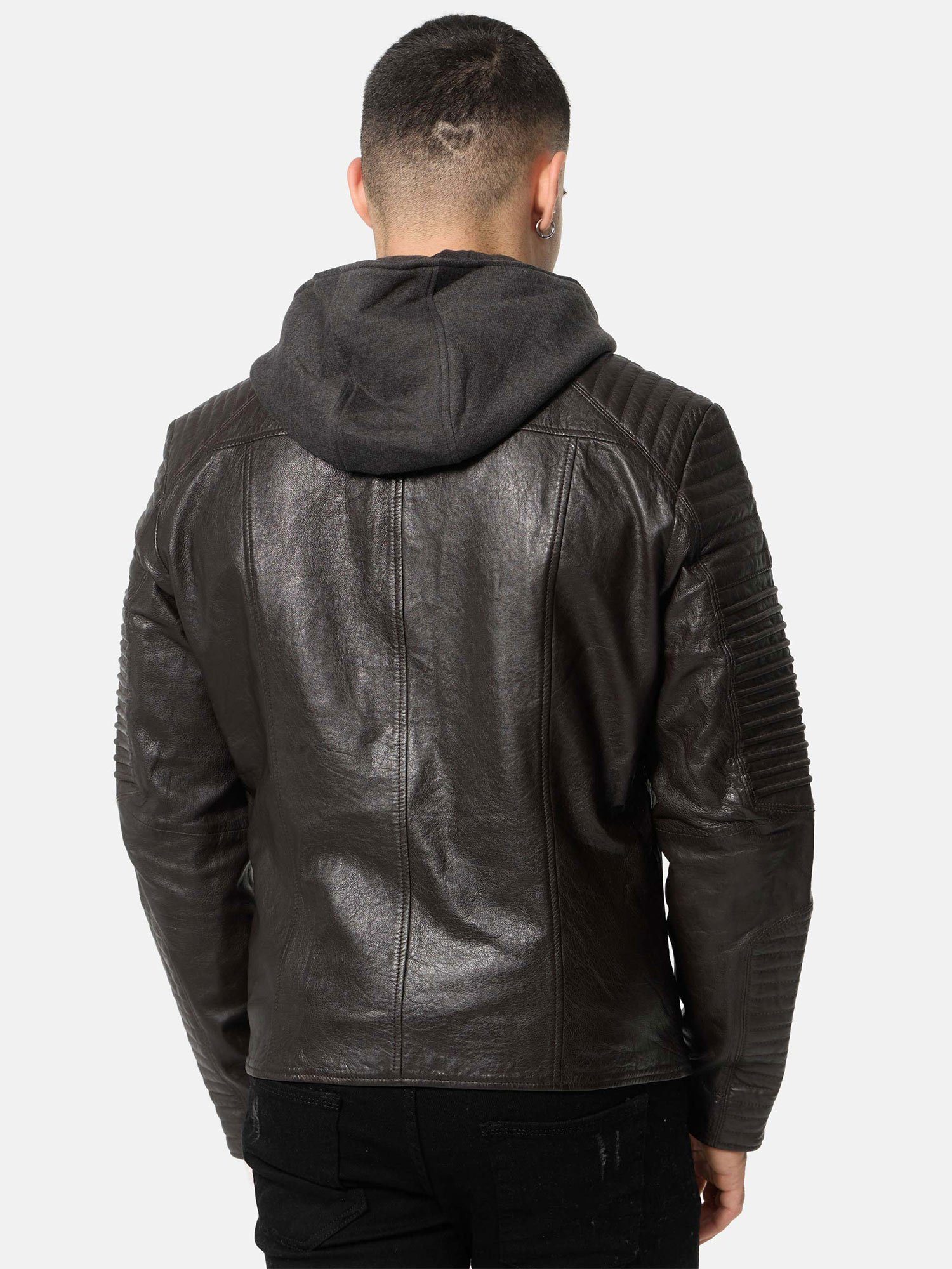 Tazzio Lederjacke Kapuze A800 braun Biker-Look abnehmbarer mit