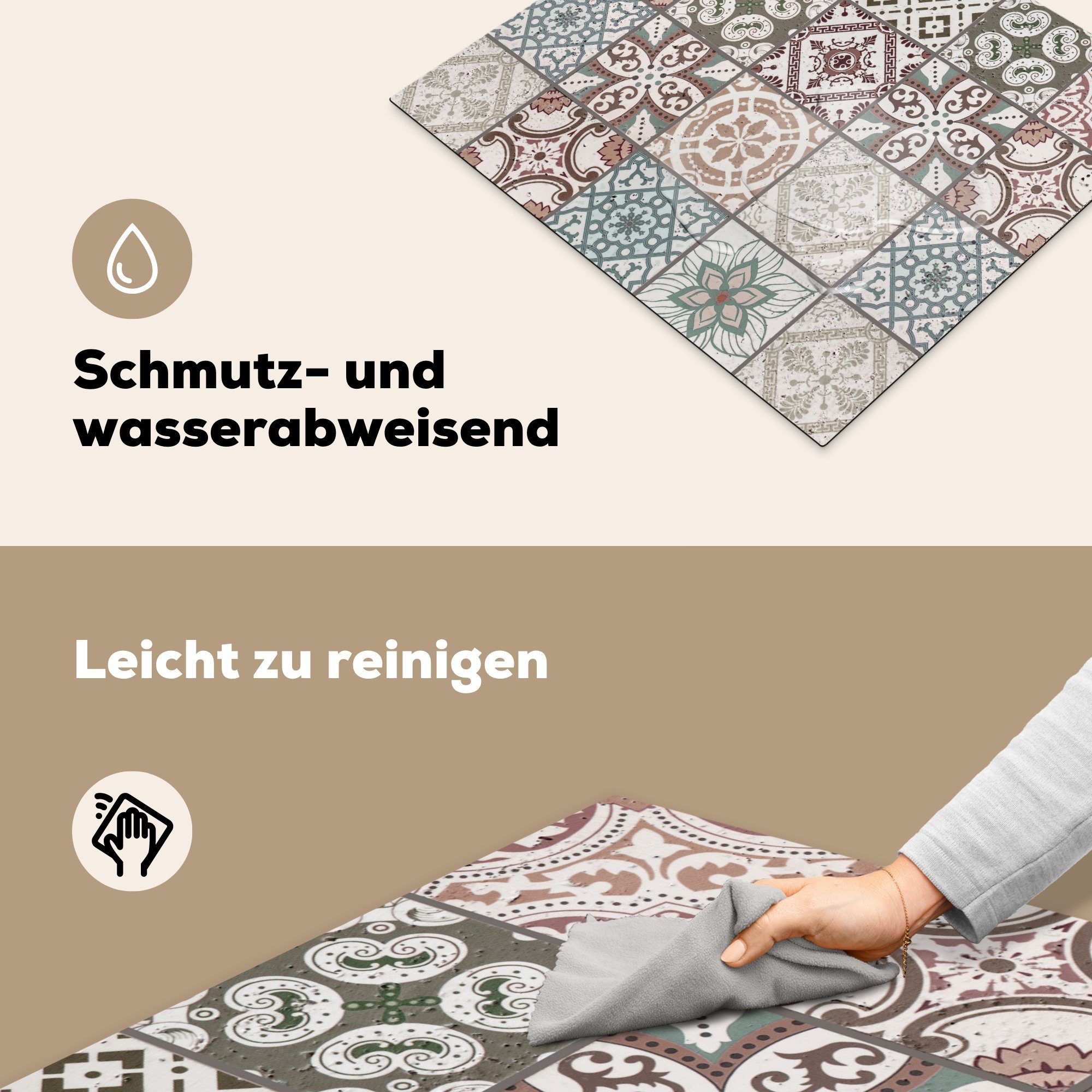 tlg), (1 Muster Herdblende-/Abdeckplatte MuchoWow Vinyl, Fliese, nutzbar, cm, Ceranfeldabdeckung Arbeitsfläche - - Mosaik Braun 60x52 Mobile -