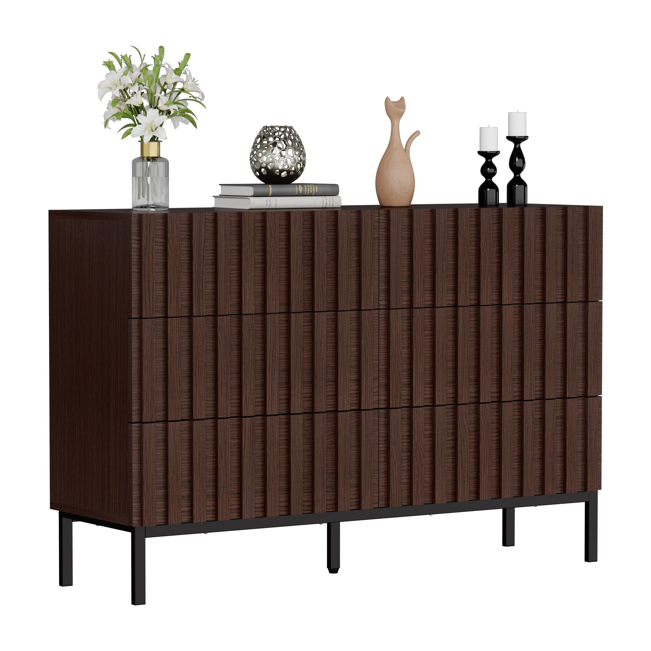 UEV Kommode schmal mit Schubladen, Sideboard für Wohnzimmer Schlafzimmer Flur (Packung, Aufbewahrungsschrank), Kippsicherung, Aufbewahrungskommode, TV Board Schubladenschrank Buffet