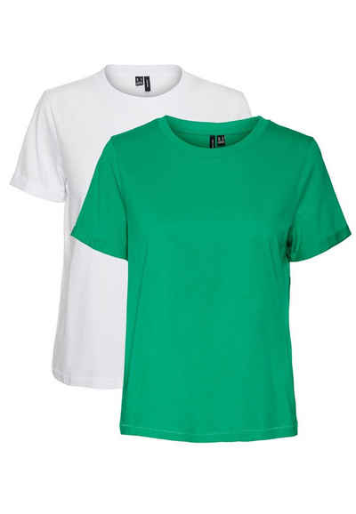 Vero Moda T-Shirt 2er Pack Basic T-Shirt VMPAULA (2-tlg) 5270 in Weiß-Grün