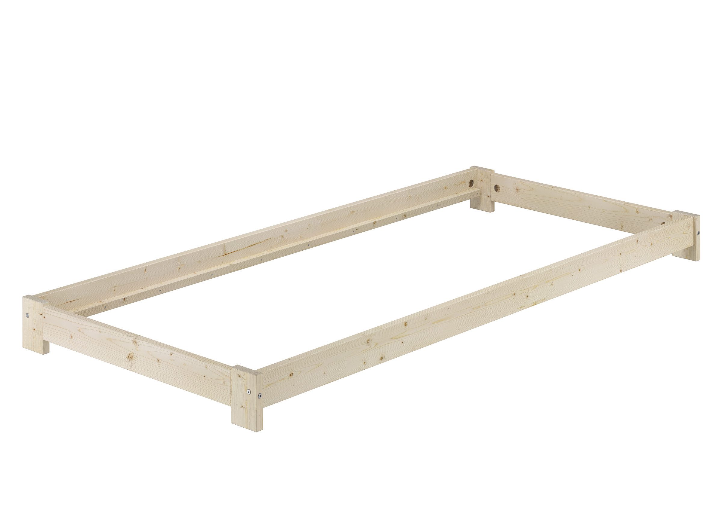 ERST-HOLZ Massivholzbett Unbehandeltes Bodennahes Einzelbett 90 x 200 cm Fi günstig online kaufen