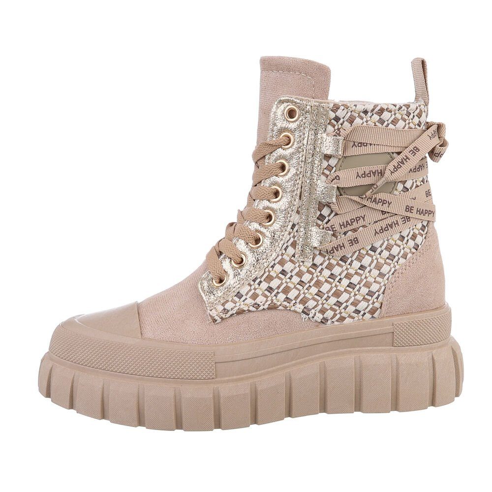 Ital-Design Damen High-Top Freizeit Sneakerboots Keilabsatz/Wedge Sneakers High in Hellbraun