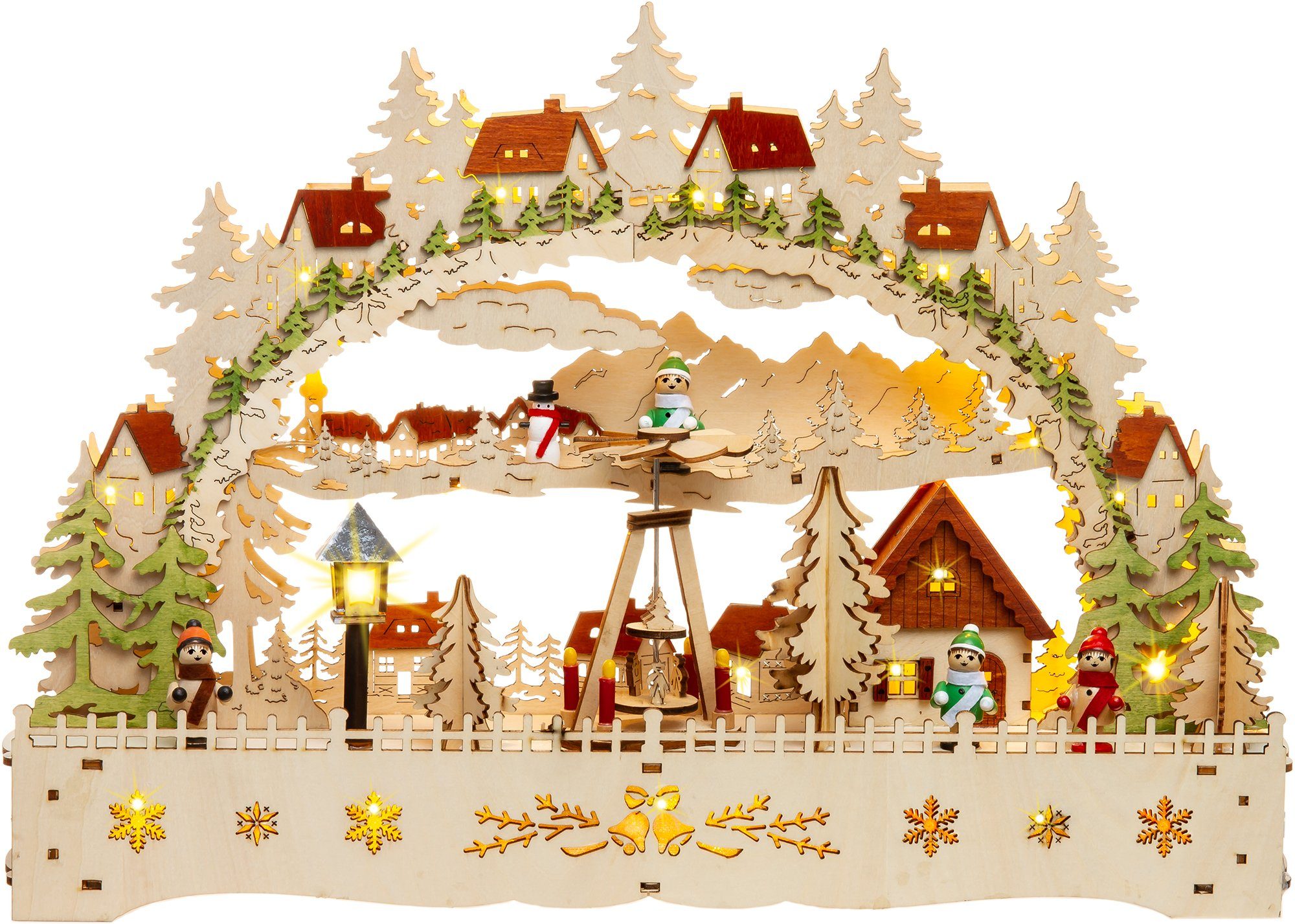 SIKORA Schwibbogen LB76 Weihnachtsdorf mit Pyramide LED Beleuchtung und Sockel B:42,5cm
