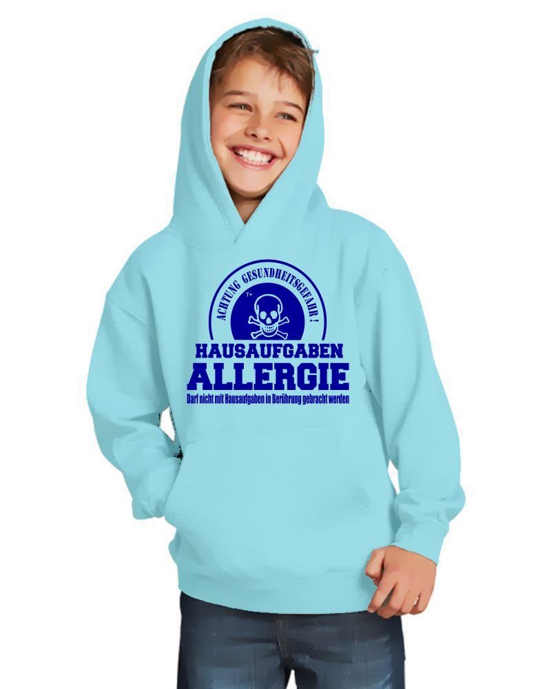 coole-fun-t-shirts Hoodie Hausaufgabenallergie Hoodie Sweatshirt mit Kapuze Gr. 116 128 140 152 164 cm Schule Schüler Hausaufgaben