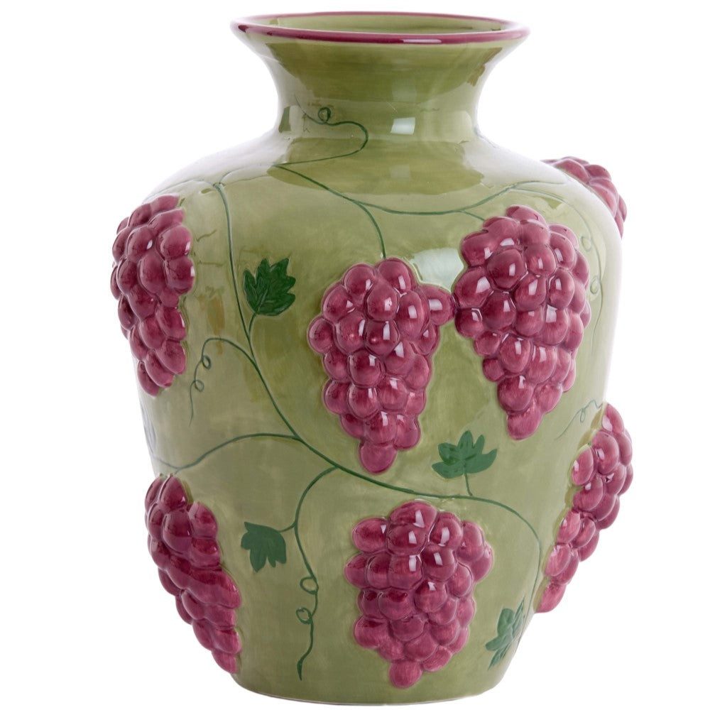 Dirk Davids Leuchten GmbH Dekovase Deko-Vase Grape mit 3D-Traubenrelief Grün Weinrot Ø26 x 31 cm