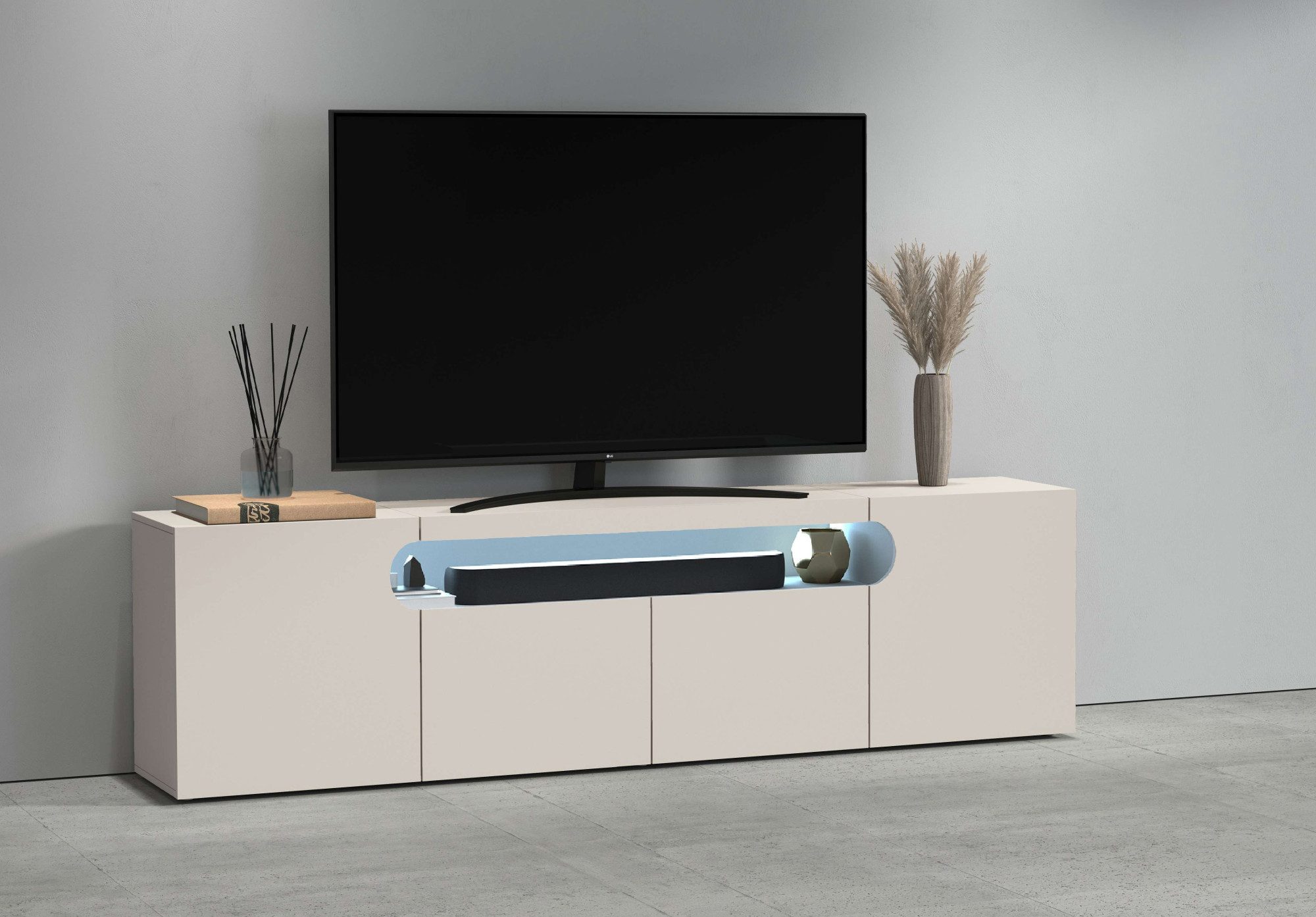 OTTO home Lowboard REAL,Lowboard,TV-Kommode,TV-Möbel,TV-Bank (1 St), Mit 4 Türen, davon 2 abgerundet, die ein ovales offenes Fach bilden