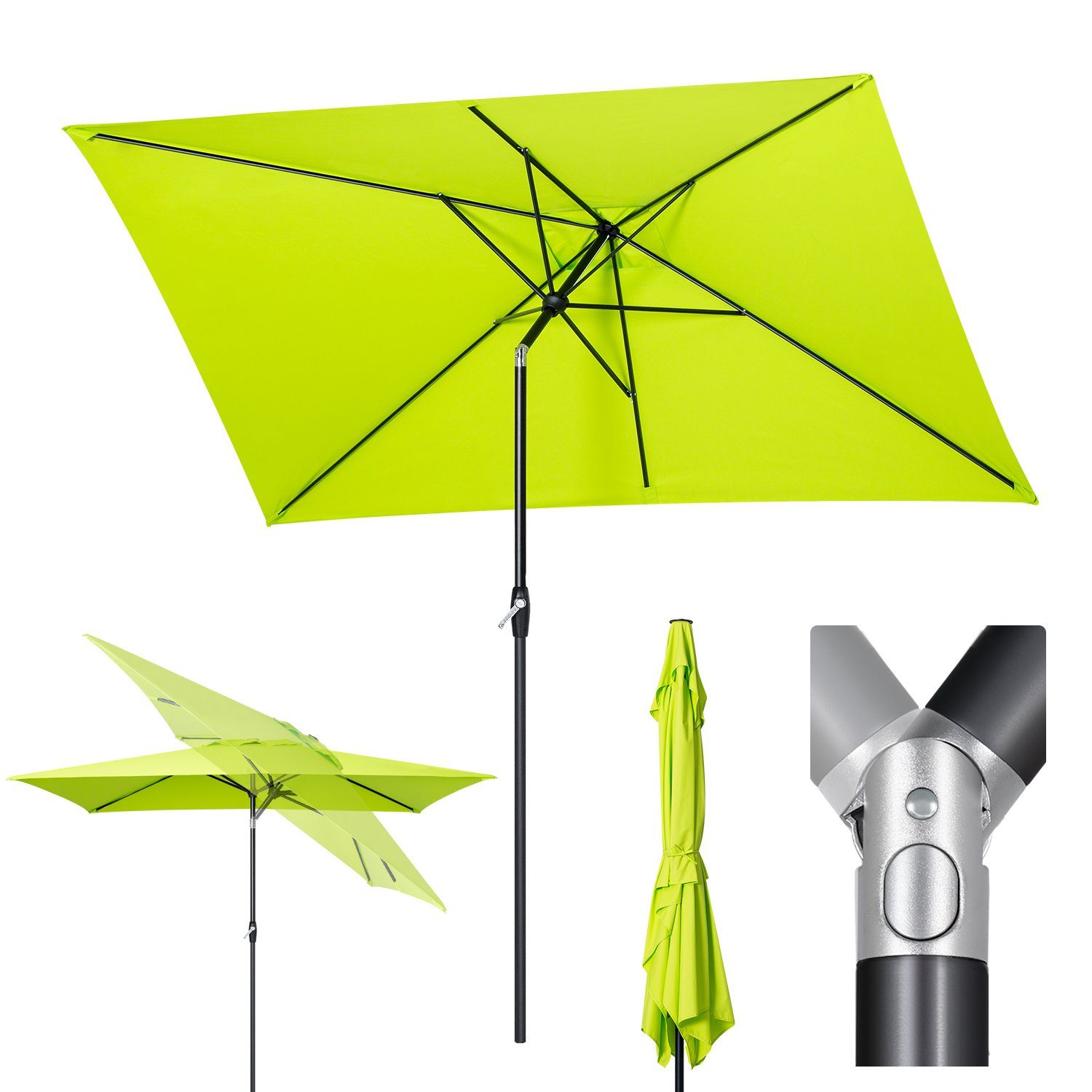 Sekey Sonnenschirm Rechteckig Gartenschirm groß Marktschirm 3 meter mit Kurbel, UPF 50+, Aluminium Marktschirm, mit/ohne LED-Lichtern, 30° knickbar, für Garten