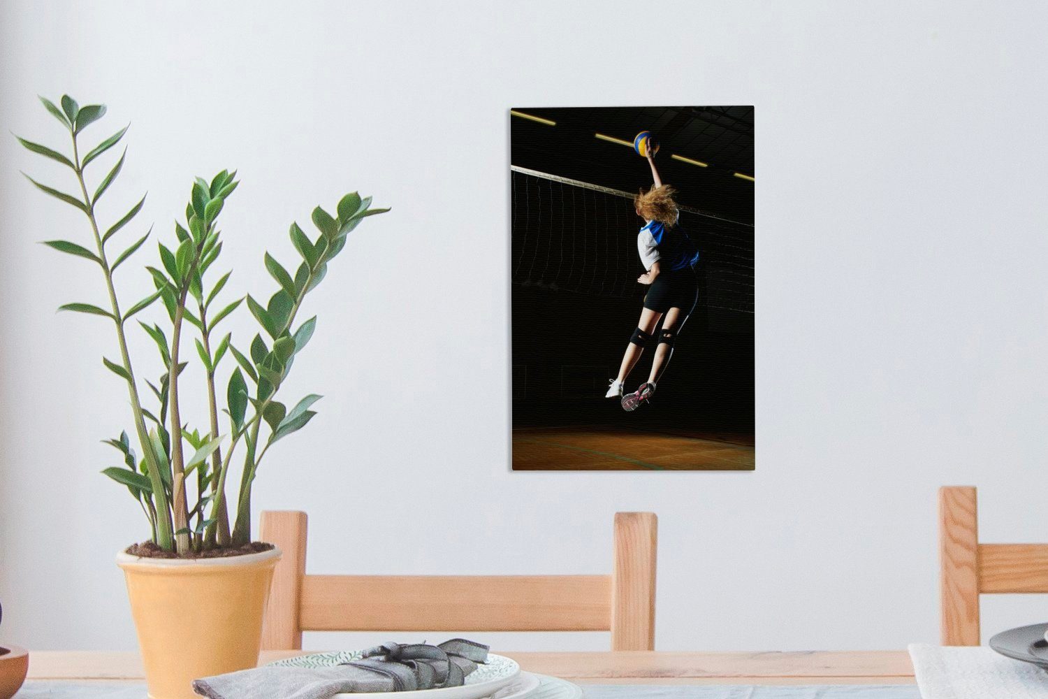bespannt Volleyballstar Leinwandbild OneMillionCanvasses® über cm das schlägt Ball Zackenaufhänger, Leinwandbild Netz, 20x30 St), Gemälde, inkl. den (1 fertig
