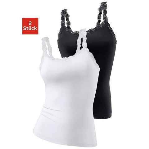 LASCANA Unterhemd (Packung, 2-St., 2er-Pack) aus elastischer Baumwolle mit zarter Spitze, Spaghettiträger-Top