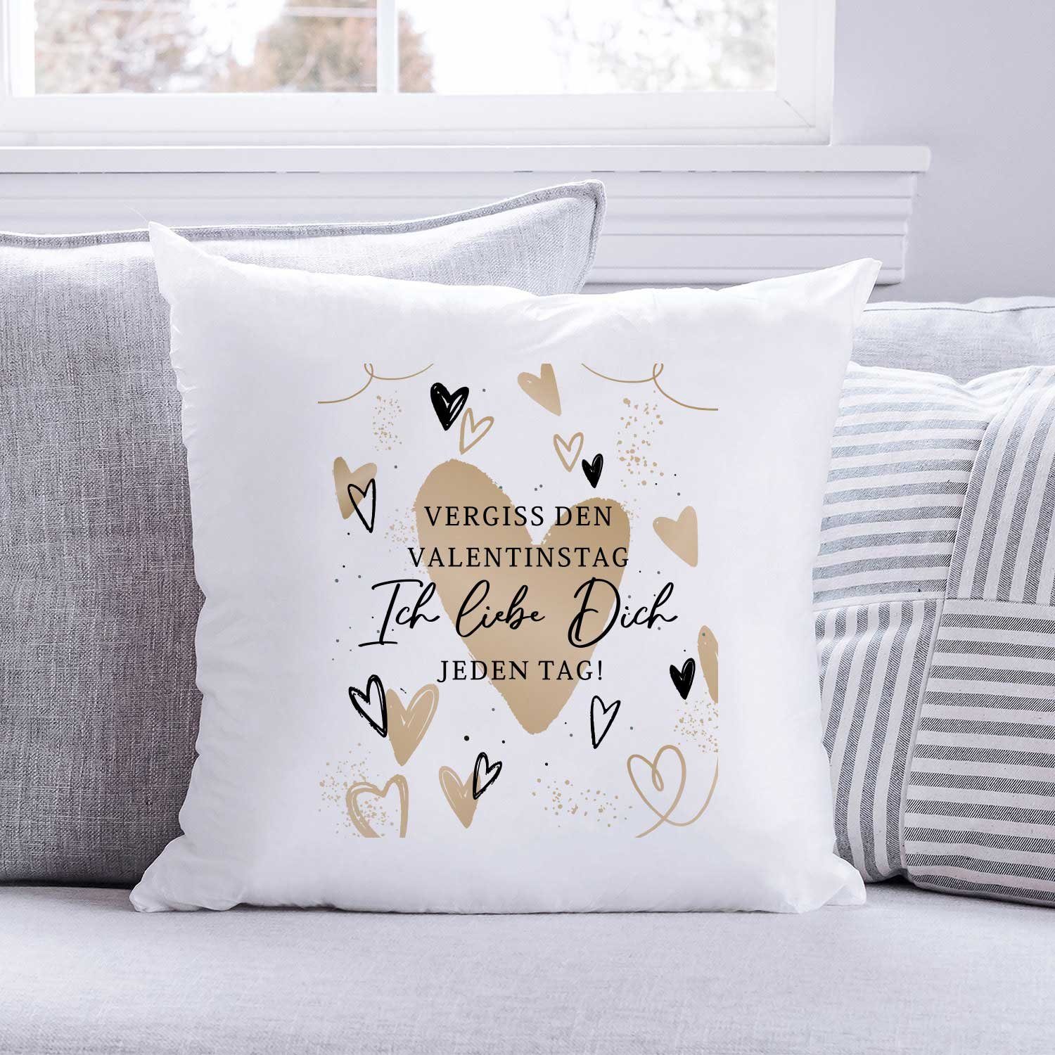 GRAVURZEILE Zierkissen mit Spruch - Vergiss den Valentinstag - Kissen mit Herz Motiv -, starke Farben ohne verblassen, Maschinenwäsche geeignet - ohne Füllung