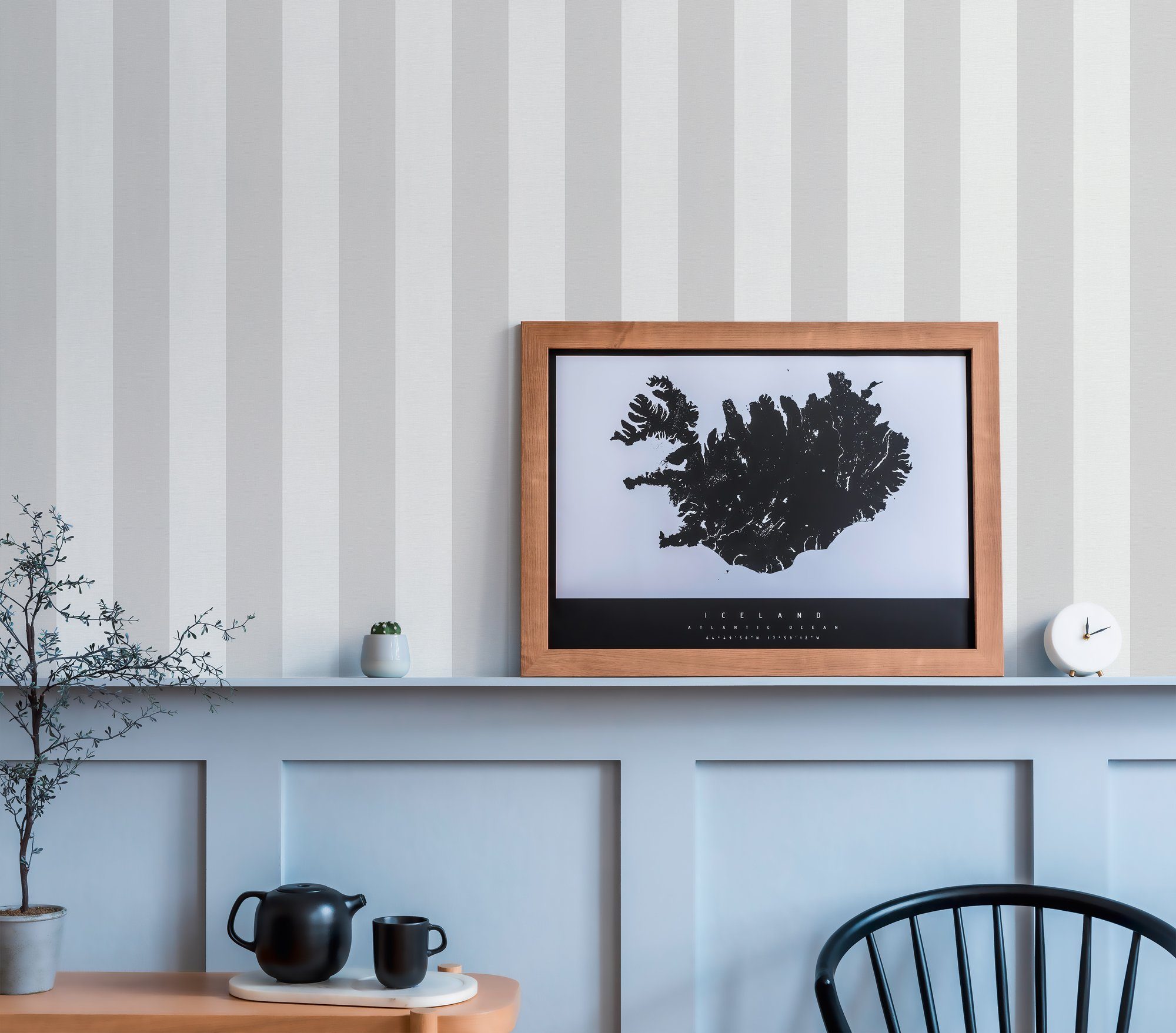 A.S. Création Vliestapete Landhaustapete mit Streifen, geprägt, gemustert, matt, neutral, (1 St), Babyblau Tapeten Wohnzimmer Schlafzimmer Küche modern Flur Design Büro