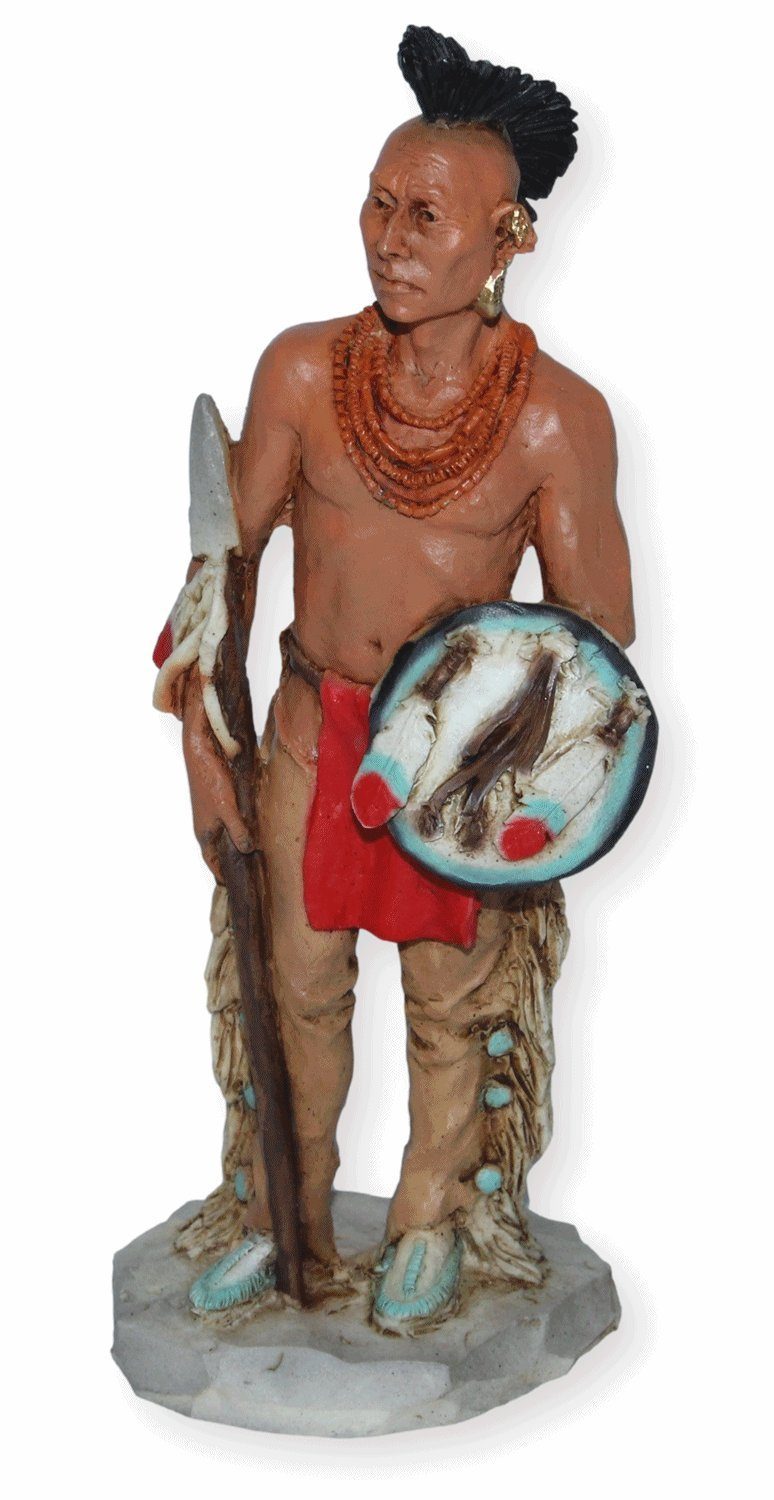 Dekofigur Native American Häuptling Black Hawk H 16 cm mit Speer und Schild