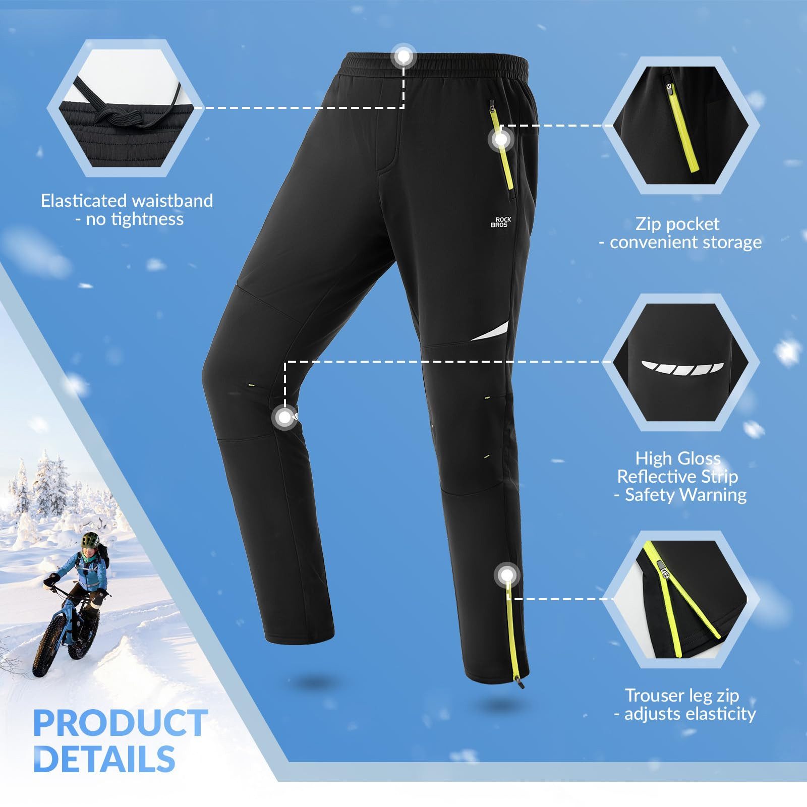 ROCKBROS Fahrradhose Winter Herren Winddicht Warm Atmungsaktiv Freizeithose (1-tlg) für Laufen, Wandern, Radfahren, Joggen, Outdoor