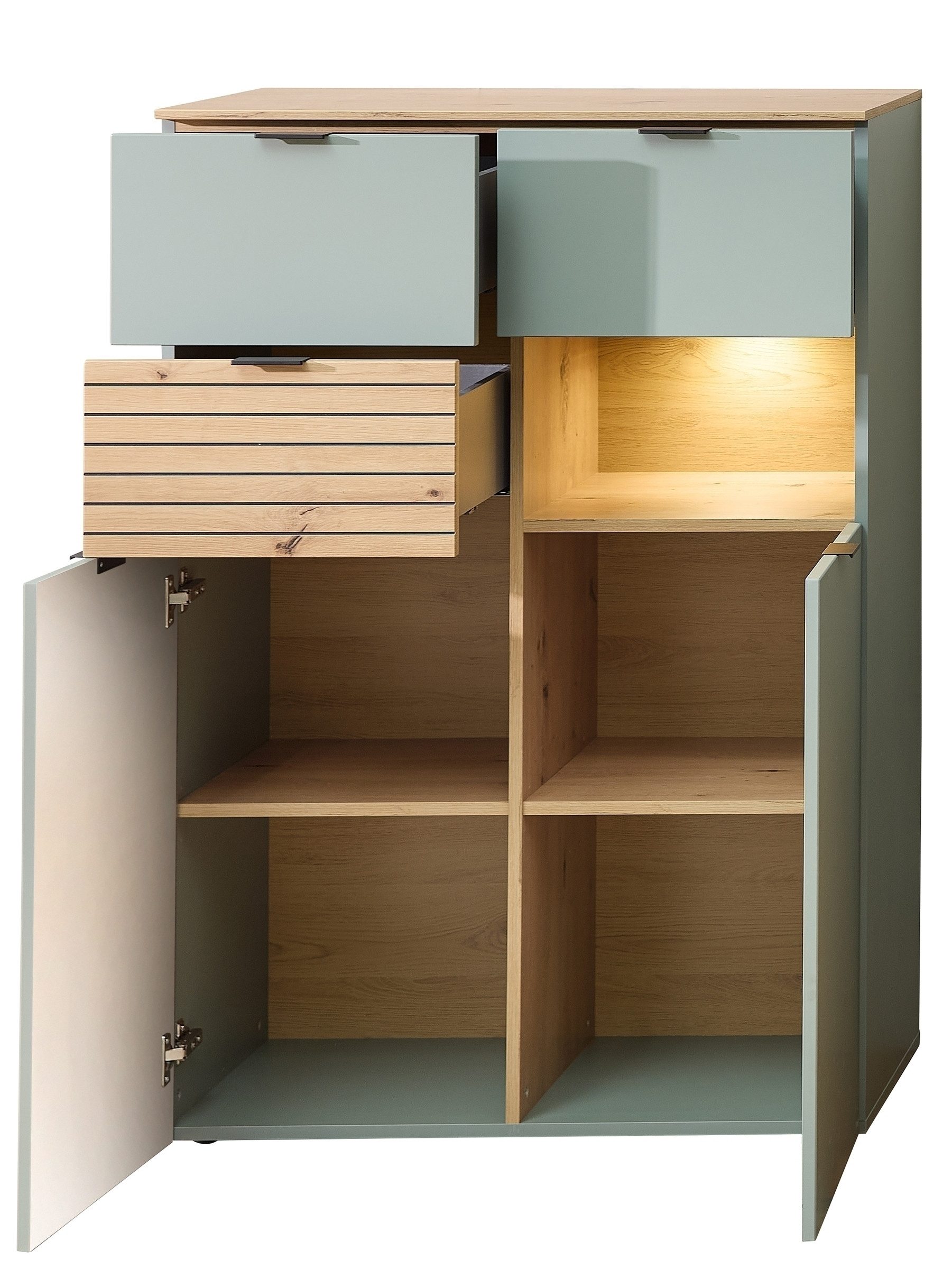 Innostyle Highboard Ina, in Grün, Holzwerkstoff - 84x125x45cm (BxHxT)