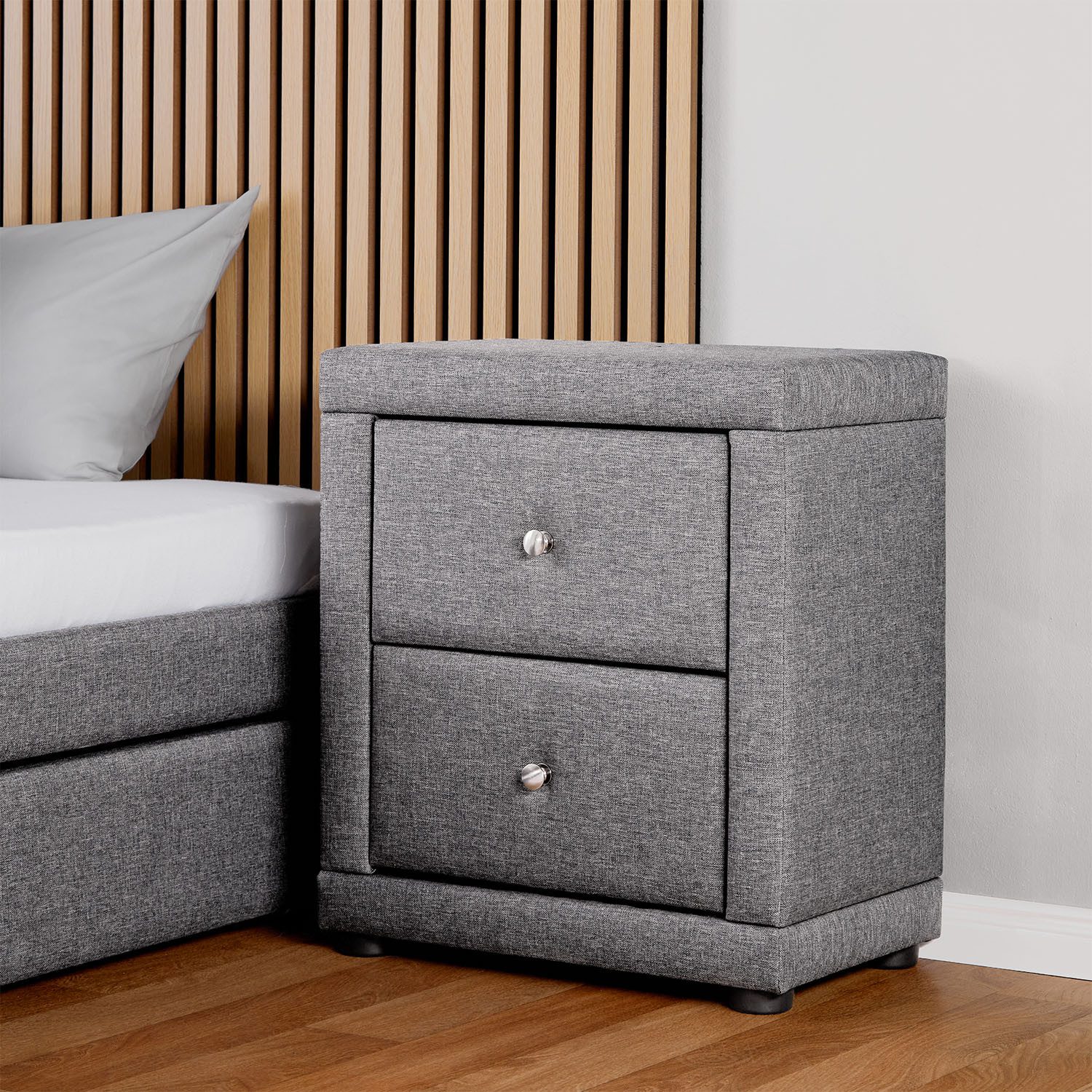 Homestyle4u Nachttisch Nachtschrank 1 oder 2er Set 2 Schubladen Grau Beige Nachtkonsolen (1-St)
