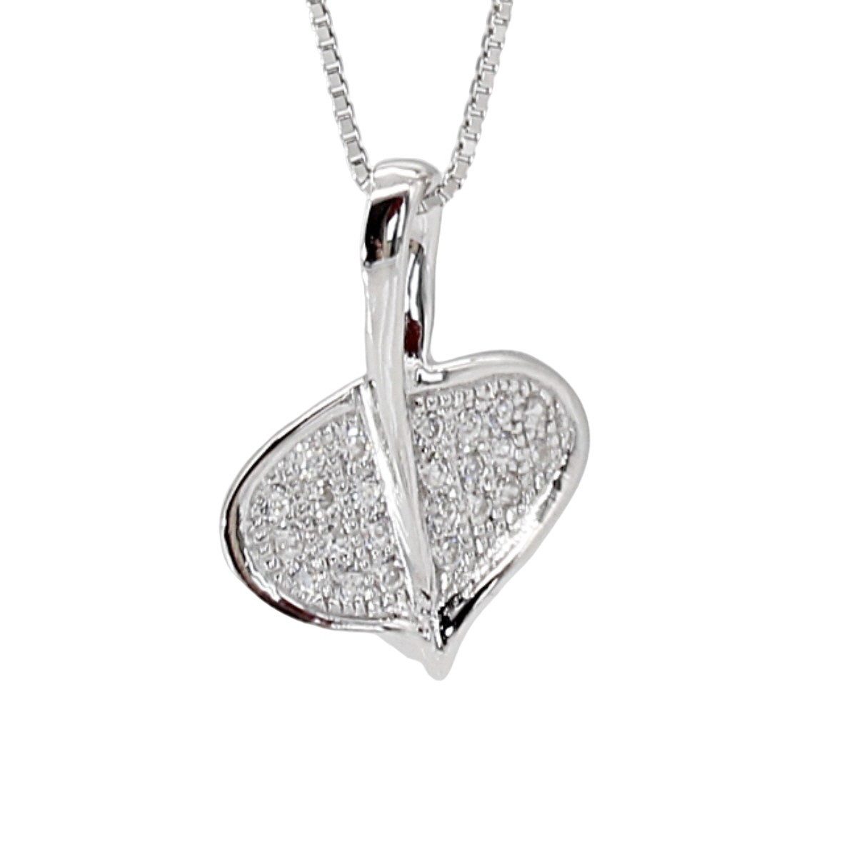 ELLAWIL Silberkette Damenkette mit Blattanhänger Glücksbringer Strasssteine Zirkonia (GESCHENKIDEE, Kettenlänge 40 cm, Sterlingsilber 925), inklusive Geschenkschachtel