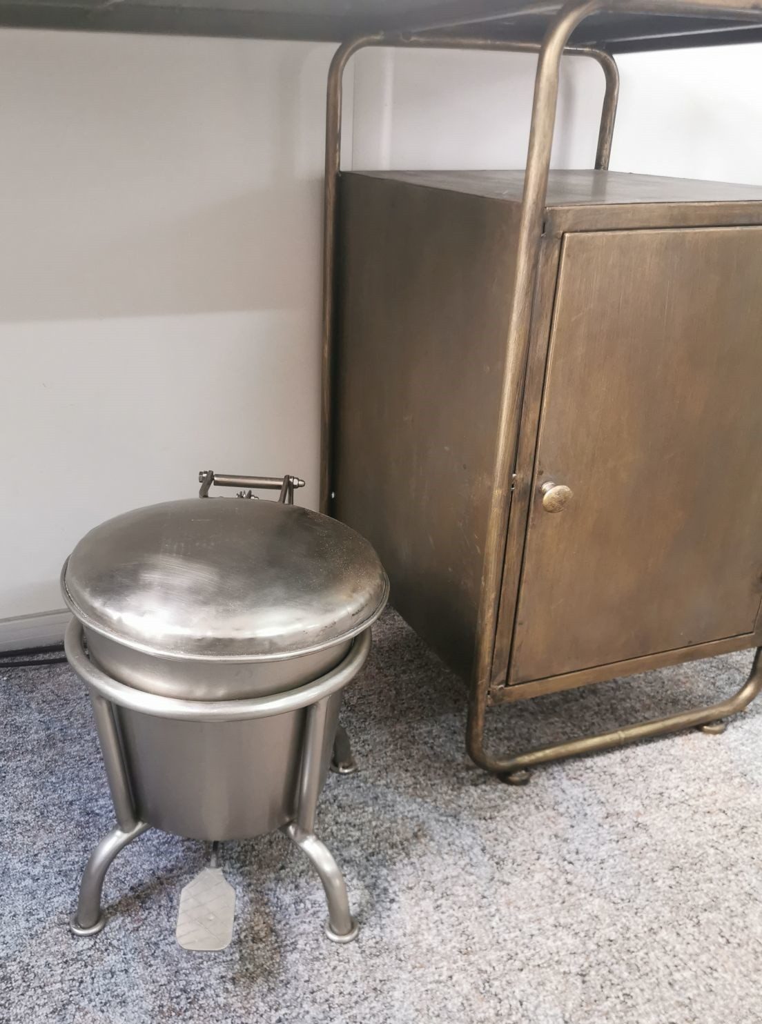 Vintagehaus Mülleimer Treteimer Vintage Abfalleimer Industrial Silber Klein Poliert