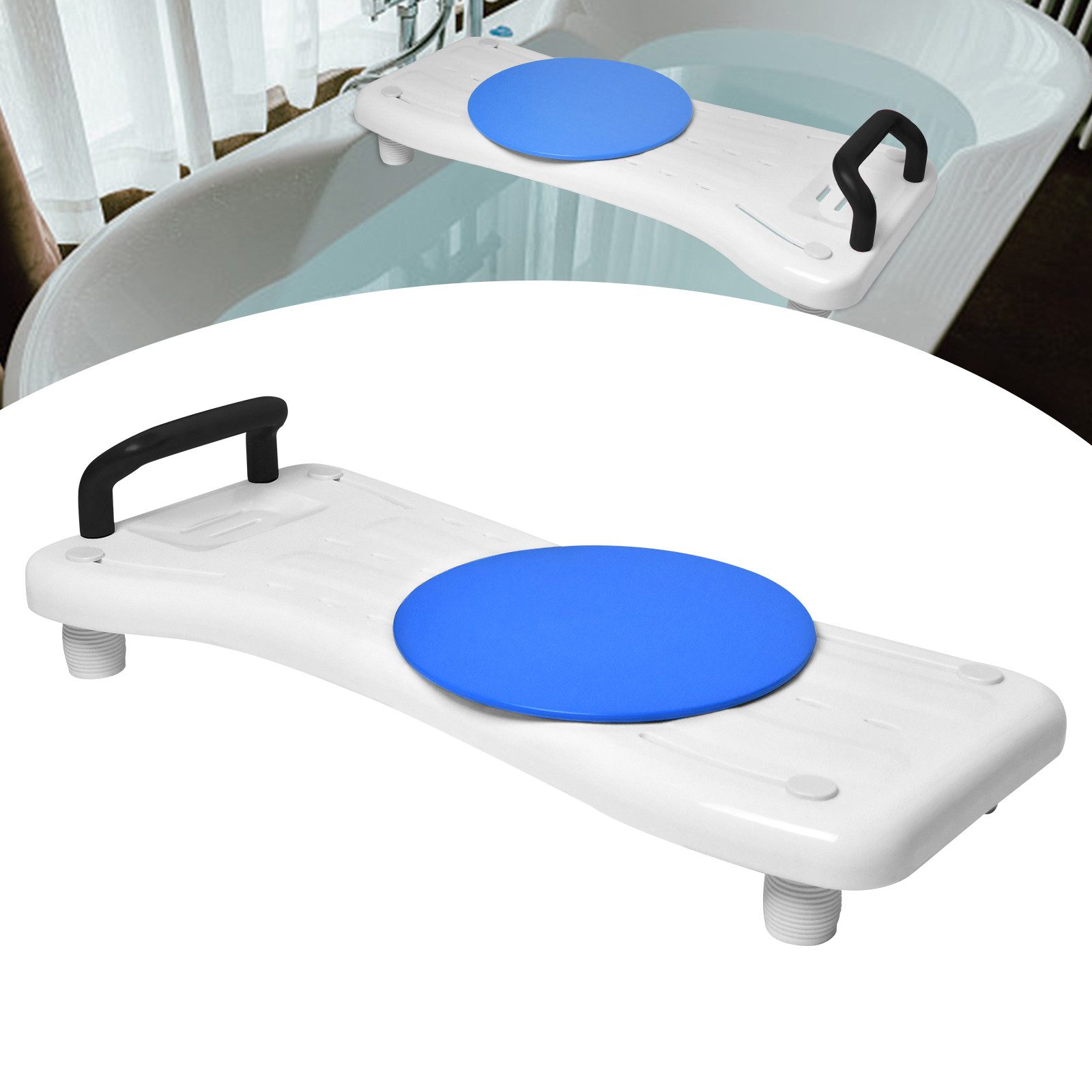 FIVMEN Badewannenbrett Badewannensitz Senioren Erwachsene Wannensitz, belastbar bis 150 kg, mit Seifenablage, Drehscheibe Griff, Stuhl für Badezimmer Erwachsene