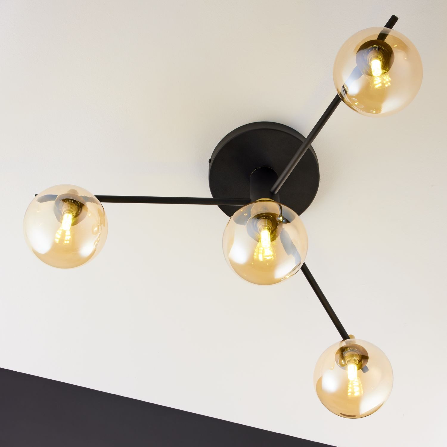 Licht-Erlebnisse Deckenleuchte WOBLAL, ohne Leuchtmittel, Metall Rauchglas G9 in Schwarz Bernstein Gold 3-flammig Kugel Schirm