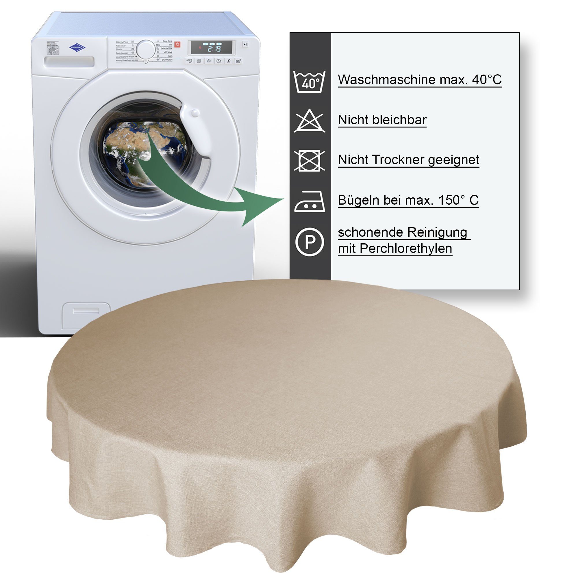 Haus und Deko Tischdecke Tischdecke rund Leinenoptik Lotuseffekt Tischwäsche Wasserabweisend (1-tlg) – Bild 5 von 5