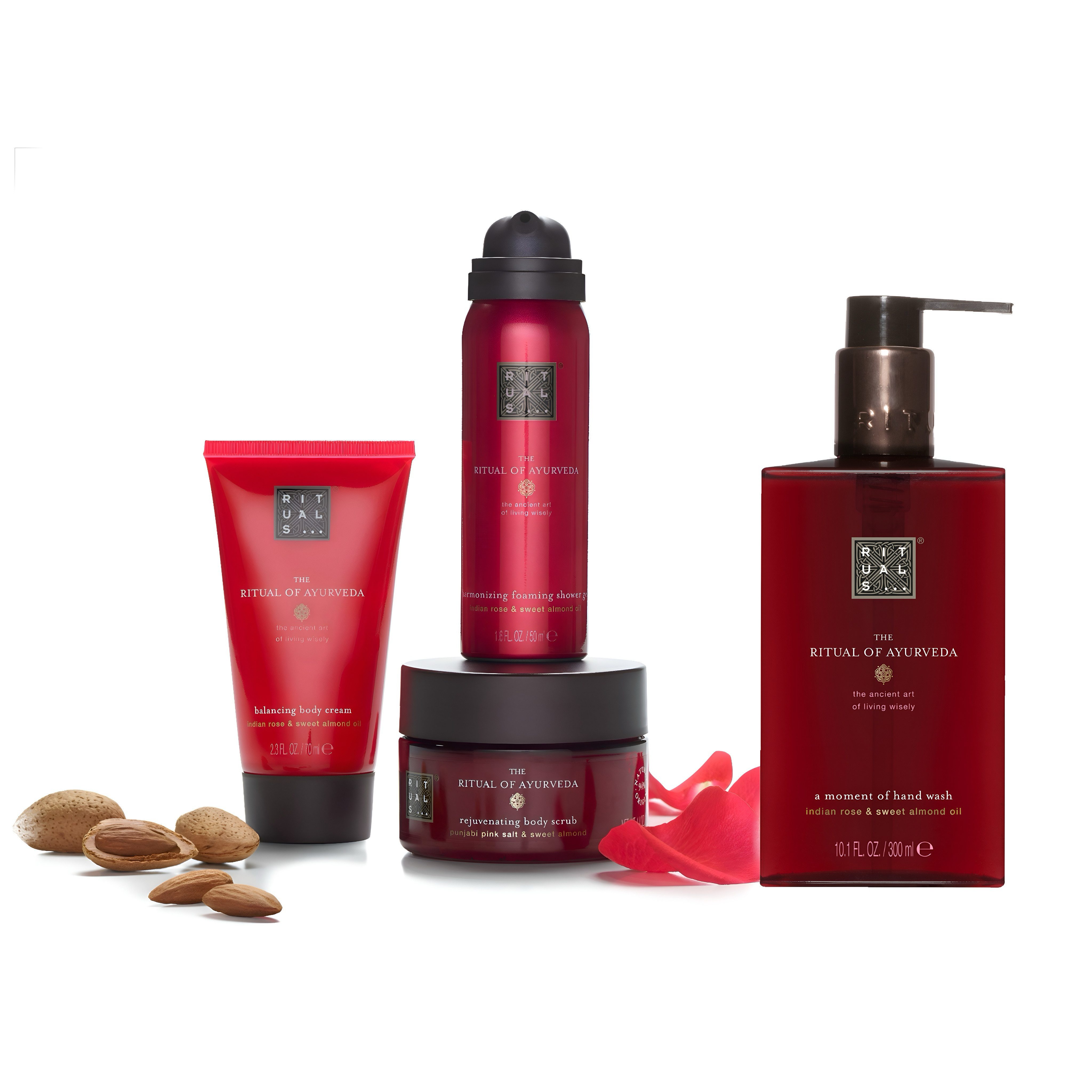 Pflege-Geschenkset Luxuriöses Ayurveda Set – Körperpflege & Handpflege, Rose, Süßmandelöl