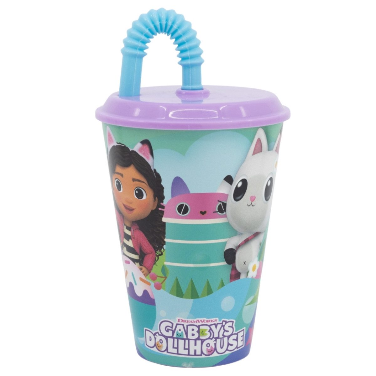 Lilo & Stitch Trinkflasche Trinkbecher 430 ml mit Deckel und Strohhalm