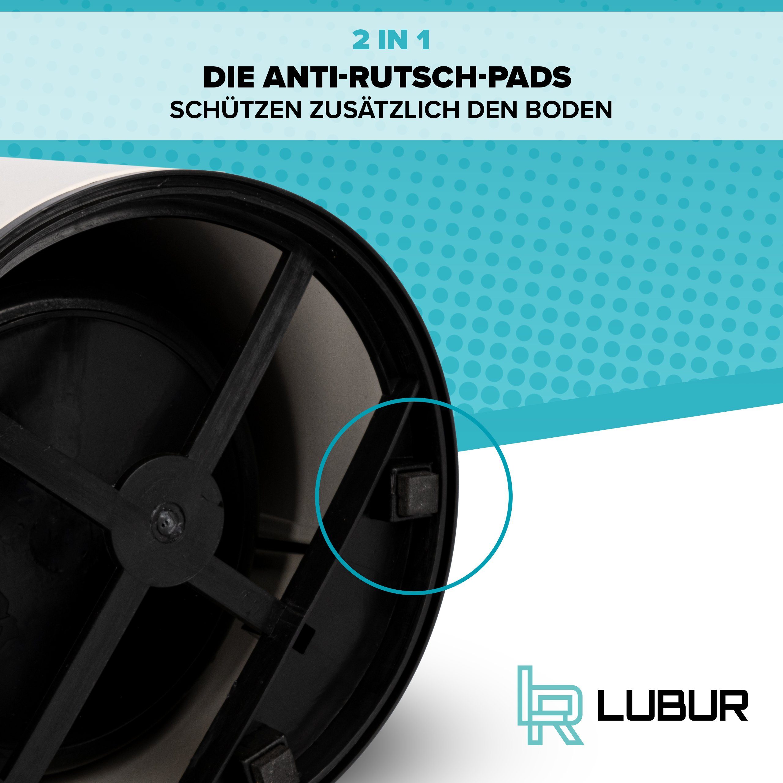 Lubur 3L - - Bambusdeckel Hochwertiger mit Mülleimer und speziell beschichtetem Softclose Kosmetikeimer, Badezimmer mit Badmülleimer Absenkautomatik edler Weiß