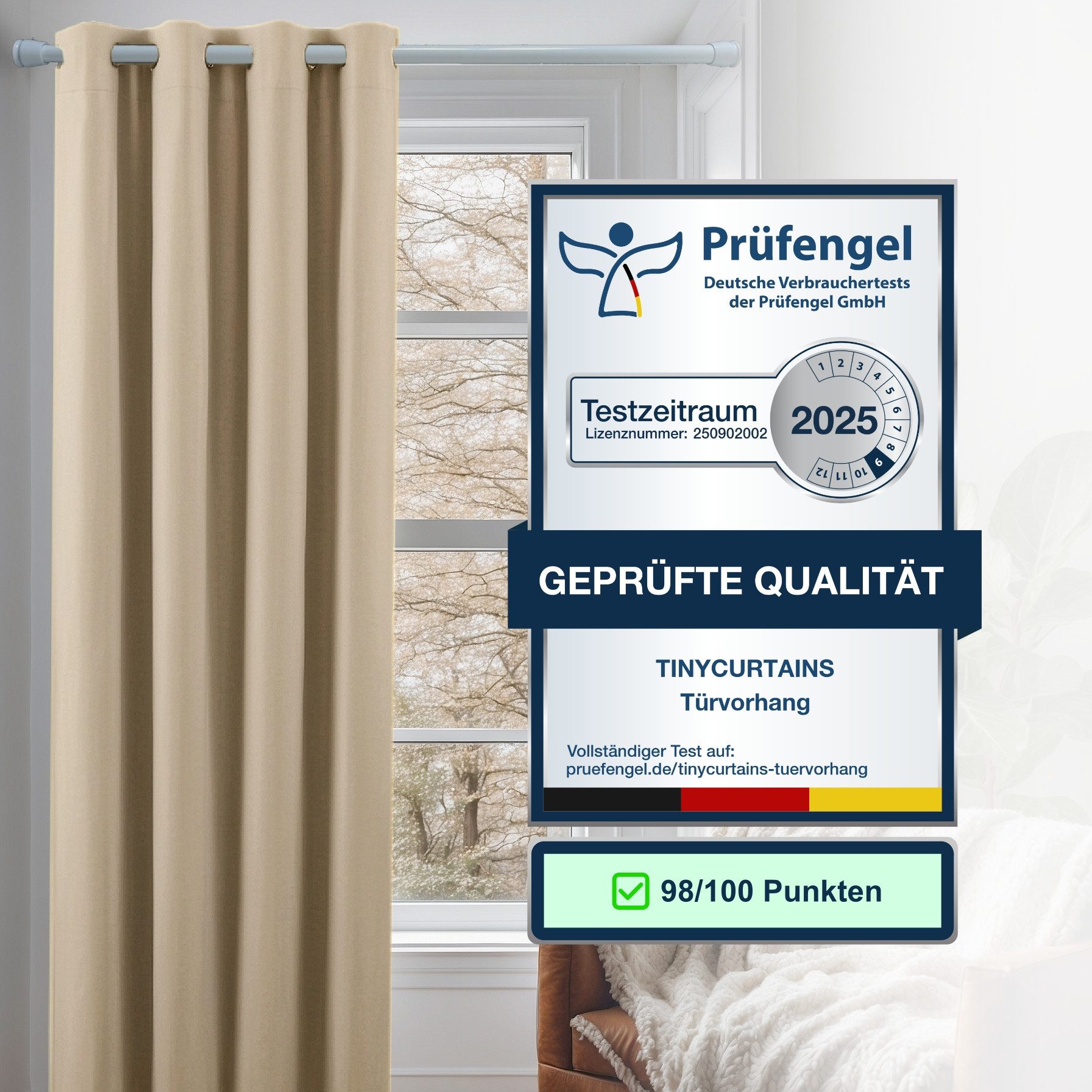 tinycurtains Türvorhang für alle gängigen Türgrößen, Thermovorhang (ohne Stange) Türgardine (1 St), Ösen, abdunkelnd, 100% Polyester, modern blickdicht beige Dr – Bild 3 von 5