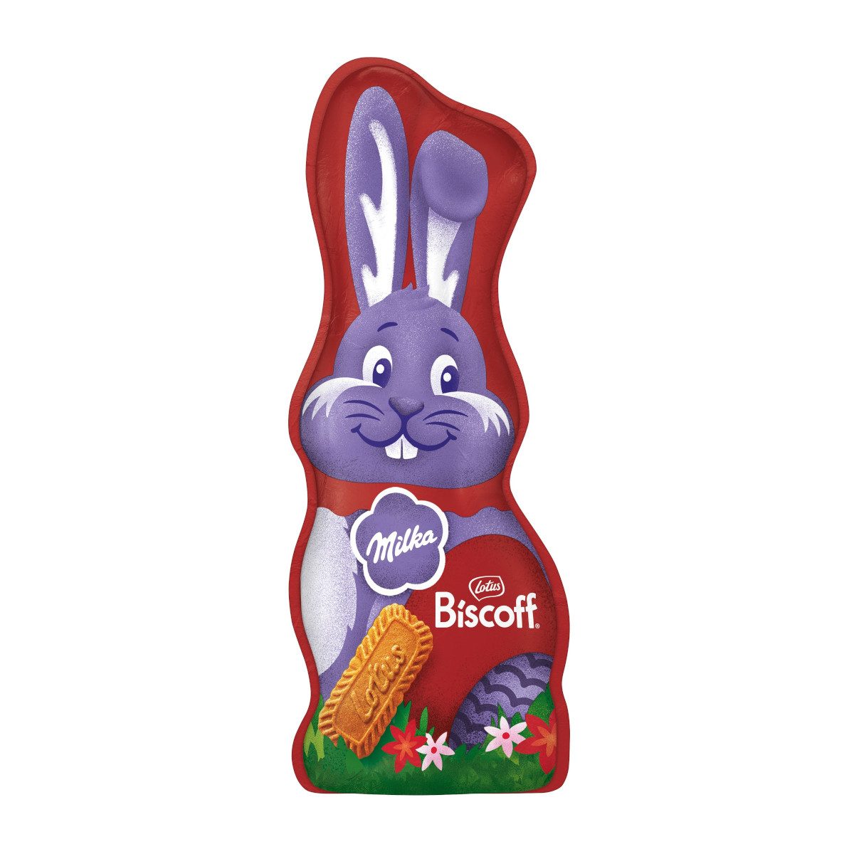 MILKA Schokolade, Milka Schmunzelhase Biscoff Hohlfigur Alpenmilchschokolade Packung 95g