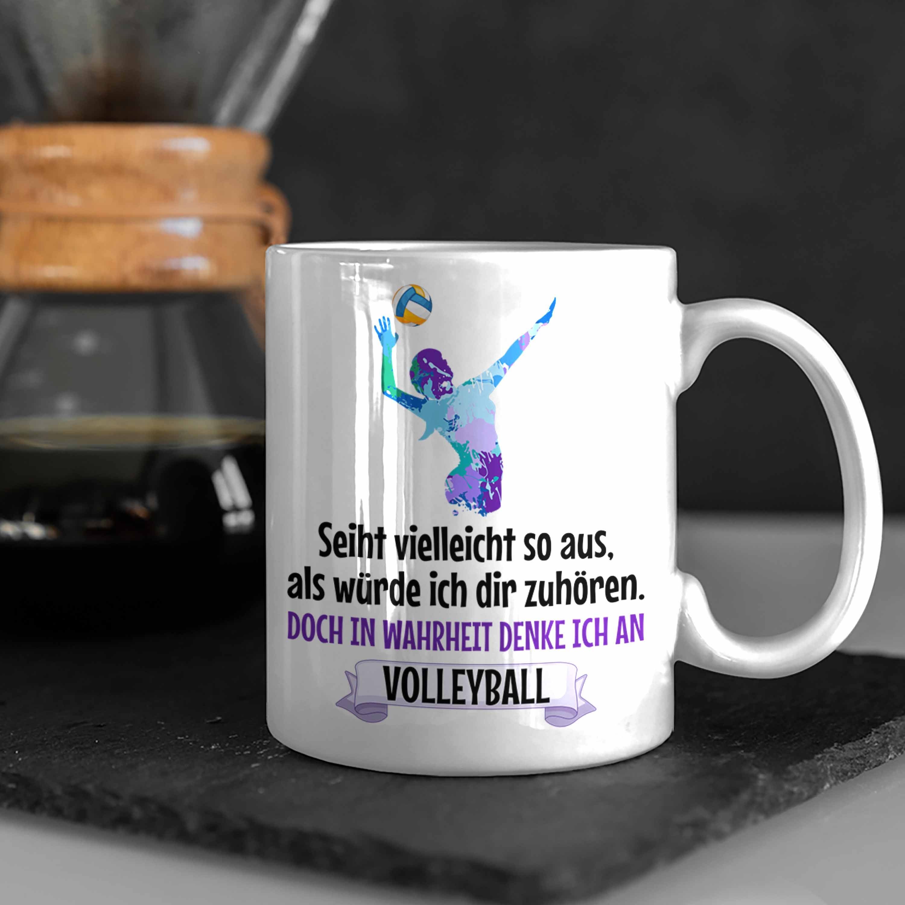 Trendation Tasse Trendation - Volleyball Tasse Herren Weiss Spielerin Kaffee Volleyball-Spieler Coach Geschenk Zubehör Mädchen