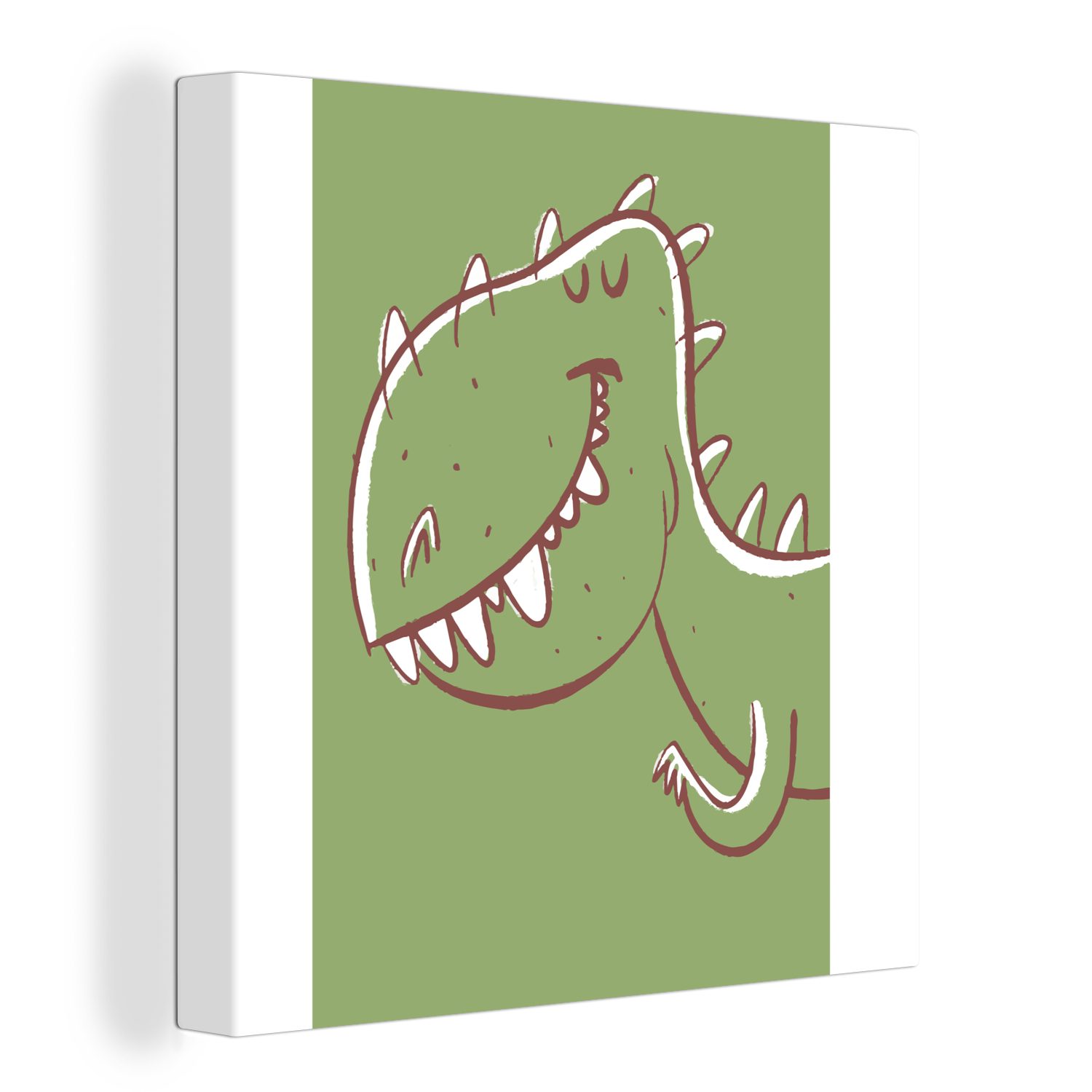 OneMillionCanvasses® Leinwandbild Dinosaurier - Tiere - Grün - Zeichnung - Kinder - Kinder, (1 St), Leinwand Bilder für Wohnzimmer Schlafzimmer