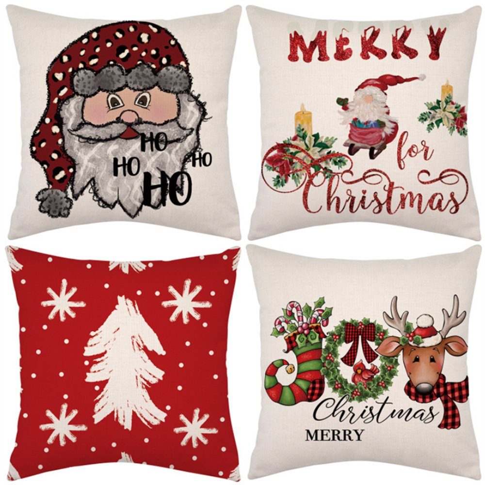 Weihnachten Festliche (4 4 Kissenbezüge Stück zu Weihnachts Dekorative Stück), Kissenbezug Deko, 45x45cm Weihnachts-Kissenbezüge, 4 Stück,