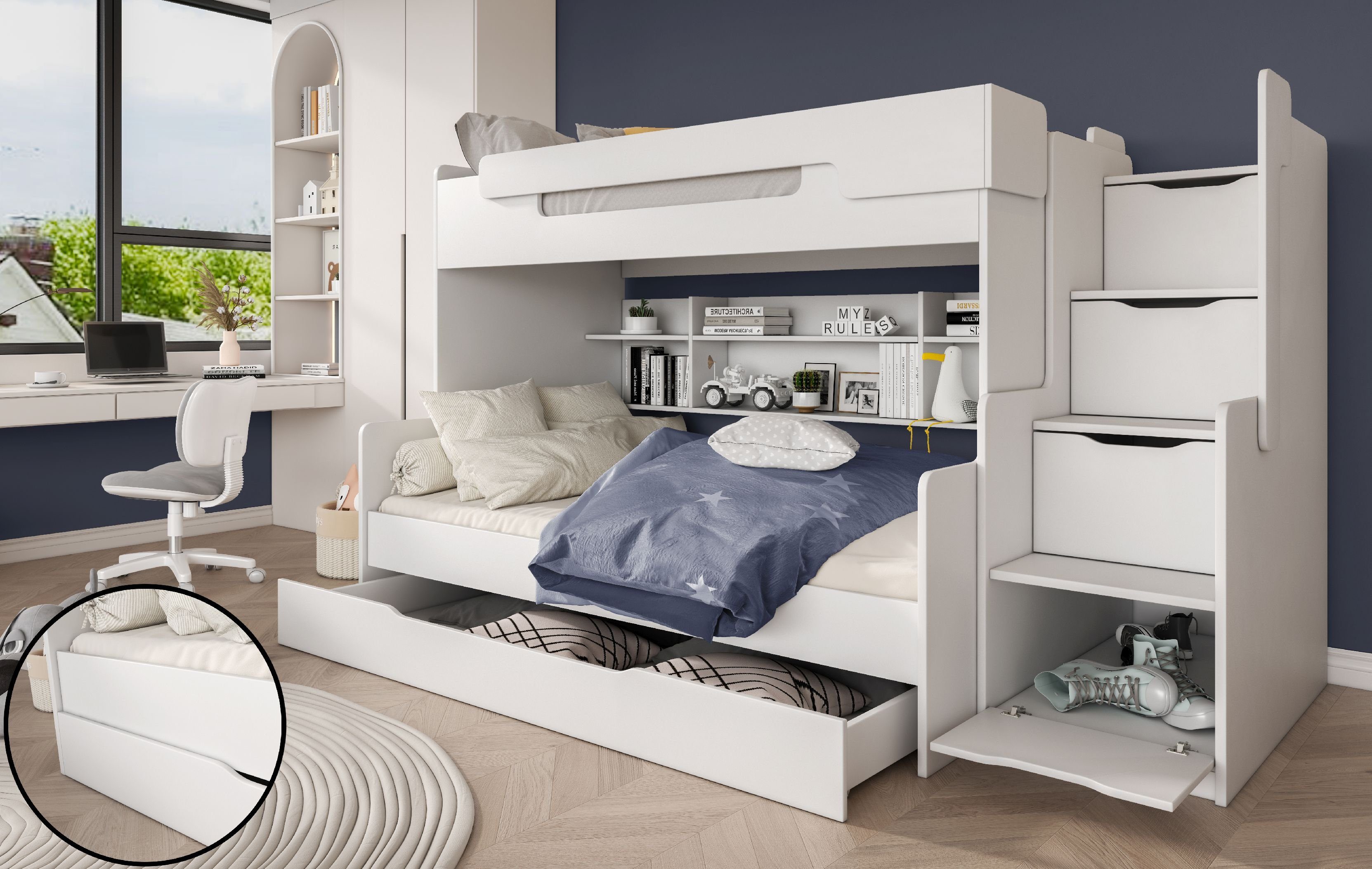 Möbel-Zeit Etagenbett Etagenbett HARRY mit Stauraum-Treppe günstig online kaufen