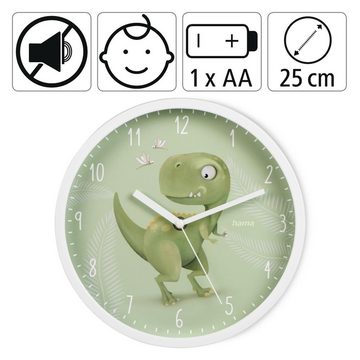 Hama Wanduhr Happy Dino (Kinder-Wanduhr analog Grün 25 cm Geräuscharm Leise Dinosaurier Motiv)
