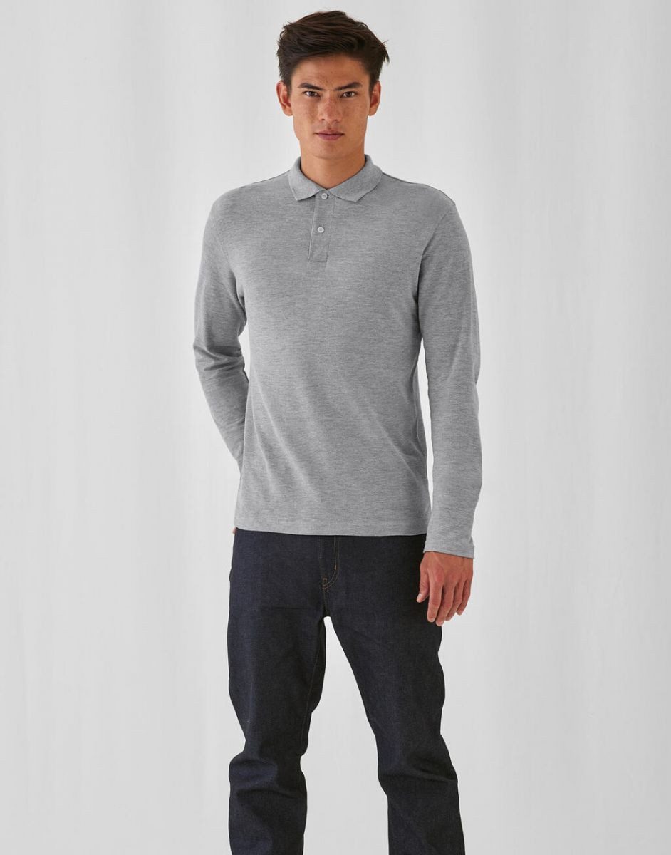 B&C Langarm-Poloshirt Herren Long Sleeve Polo ID.001 / 100 % Baumwollpiqué