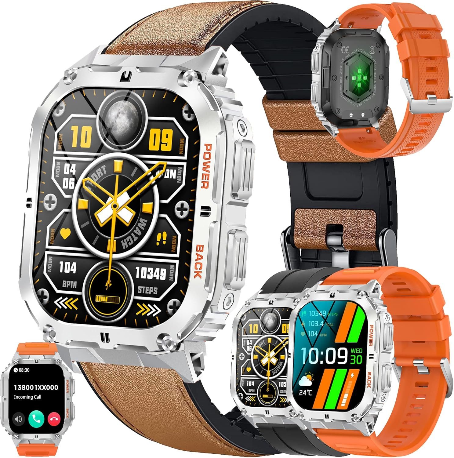 SGDDFIT Smartwatch (4,9 cm, android ios), Herren Smartwatch 1.96" AMOLED Display mit Bluetooth Telefonie