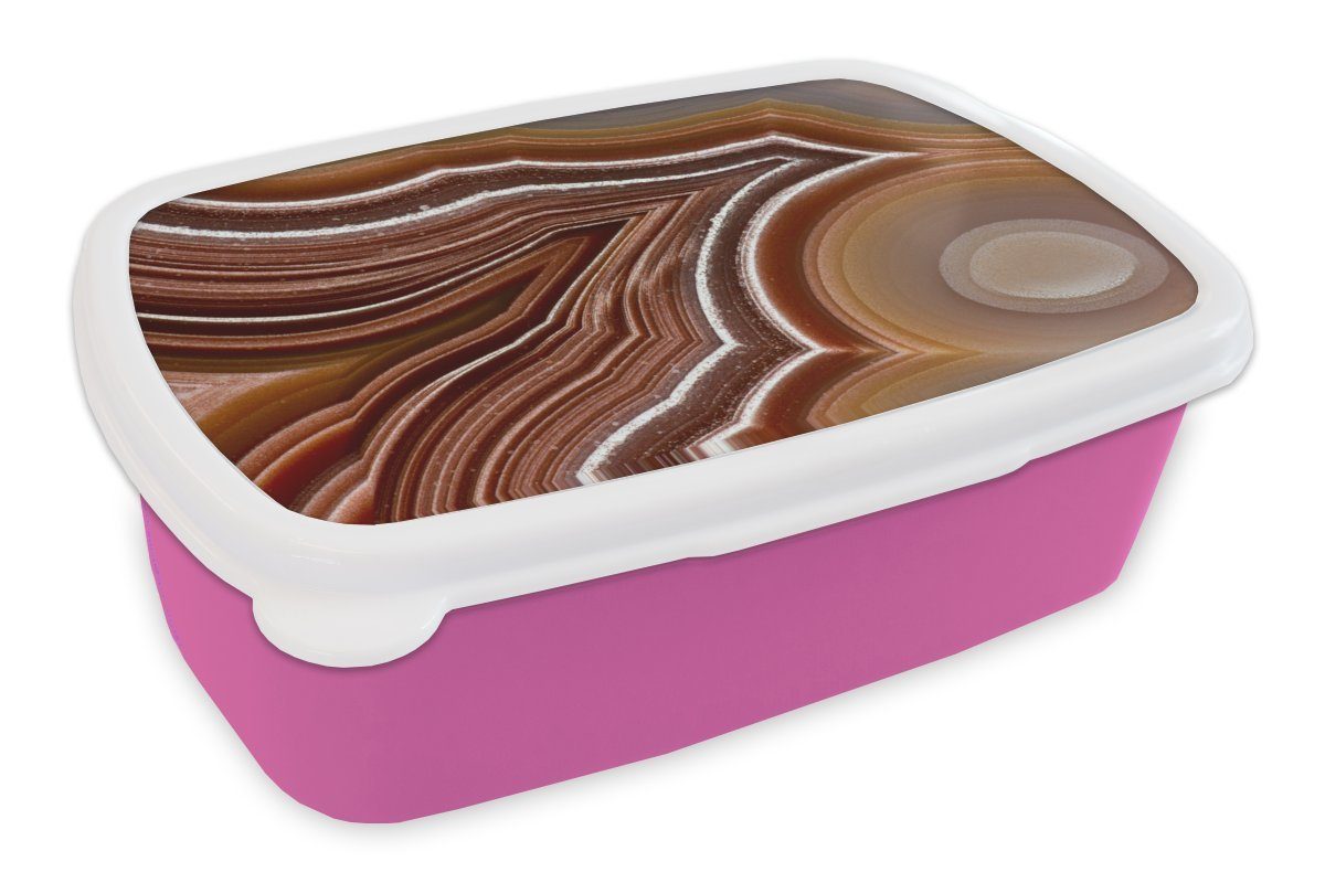 MuchoWow Lunchbox Nahaufnahme eines geschichteten Achats, Kunststoff, (2-tlg), Brotbox für Erwachsene, Brotdose Kinder, Snackbox, Mädchen, Kunststoff rosa