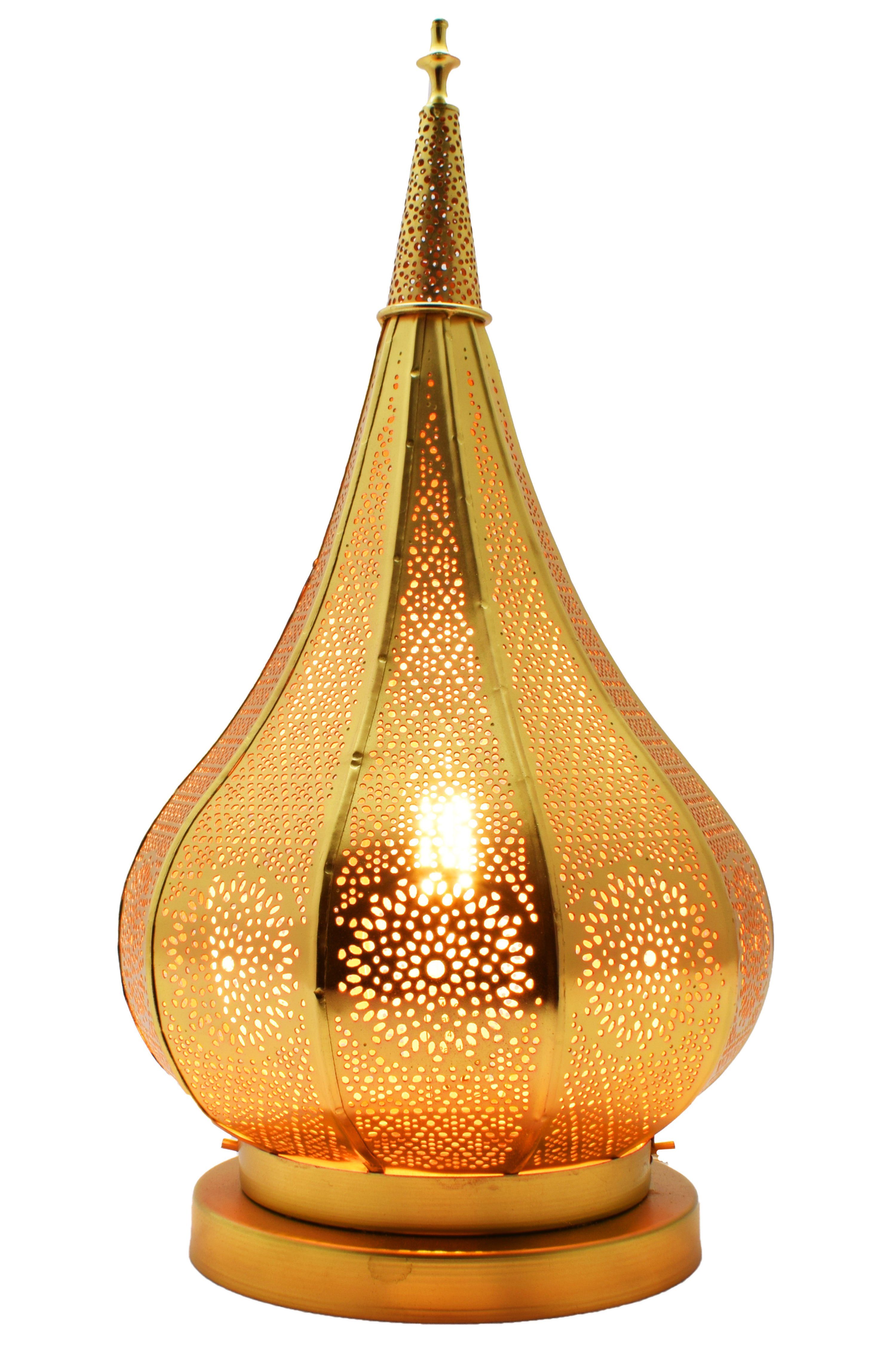 Marrakesch Orient & Mediterran Interior Kerzenlaterne Laterne Ezana im orientalischen Stil, aus Metall gefertigt, Gold 36 cm (1 St), Handarbeit – Bild 5 von 5