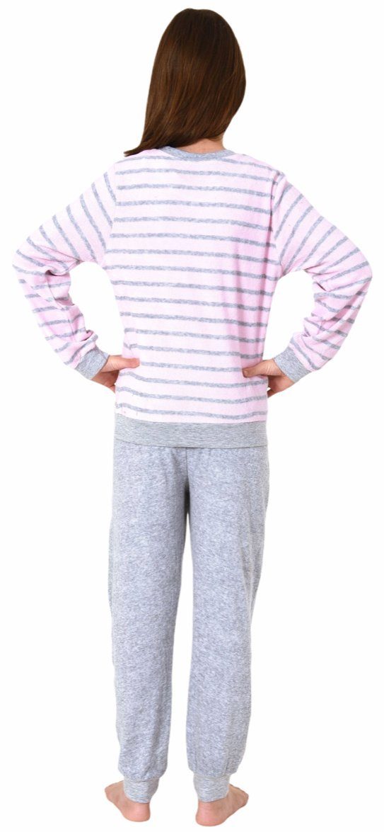 mit rosa Herz Normann Pyjama Schlafanzug Mädchen Frottee Motiv mit Pyjama lang Bündchen