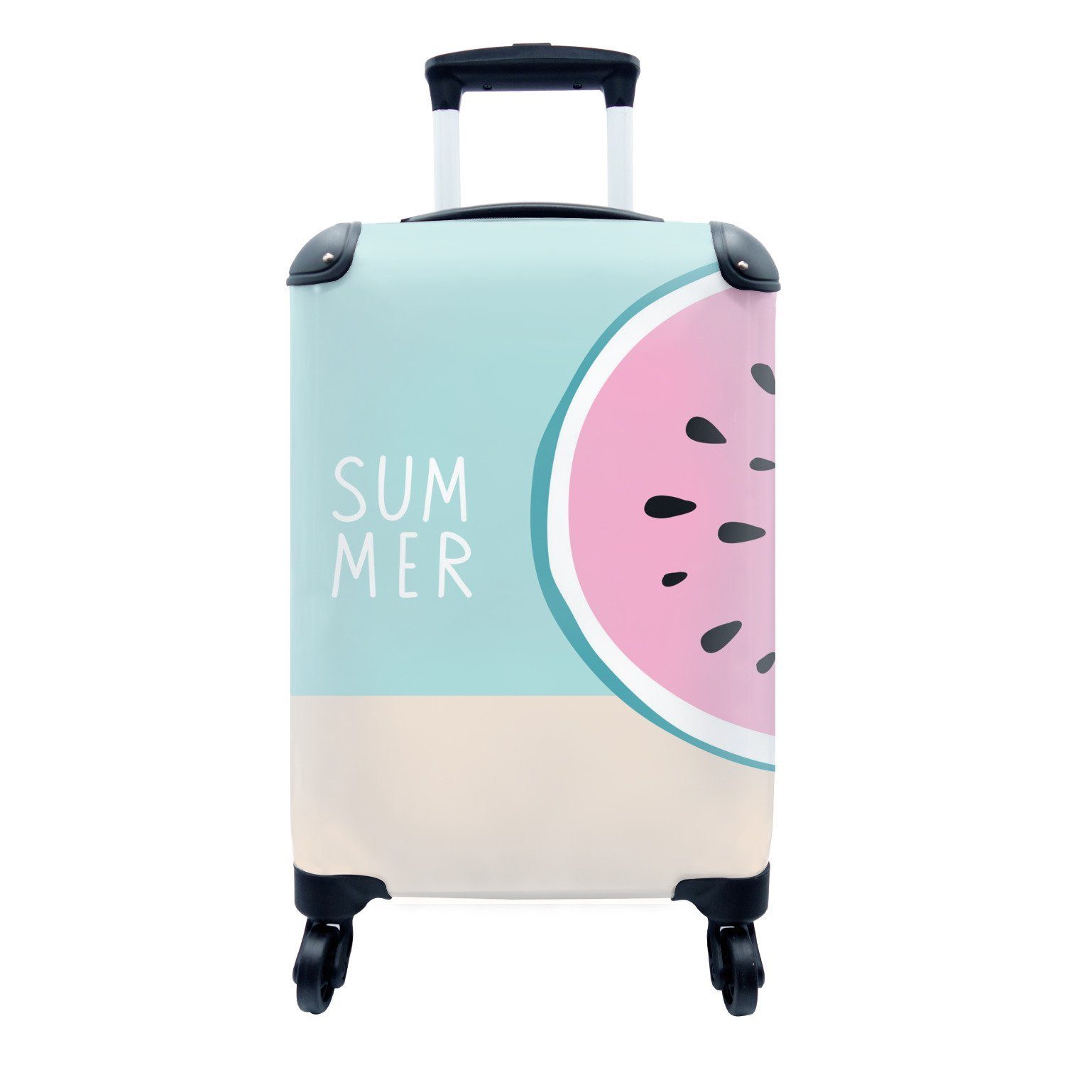 MuchoWow Handgepäckkoffer Wassermelone - Pastell - Blau, 4 Rollen, Reisetasche mit rollen, Handgepäck für Ferien, Trolley, Reisekoffer